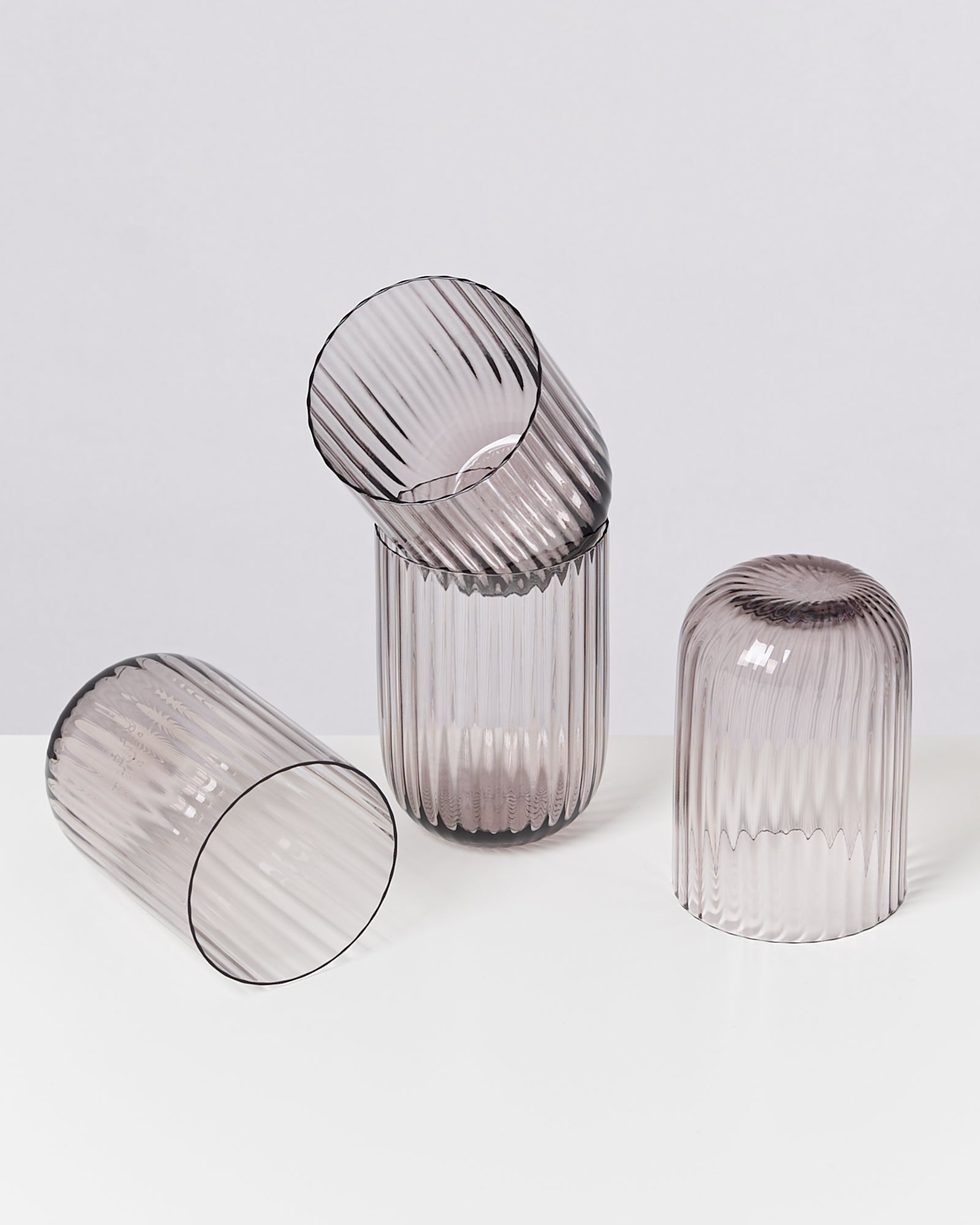 JOIA - SMALL GLASS RIFFLED GRAY SET OF 4