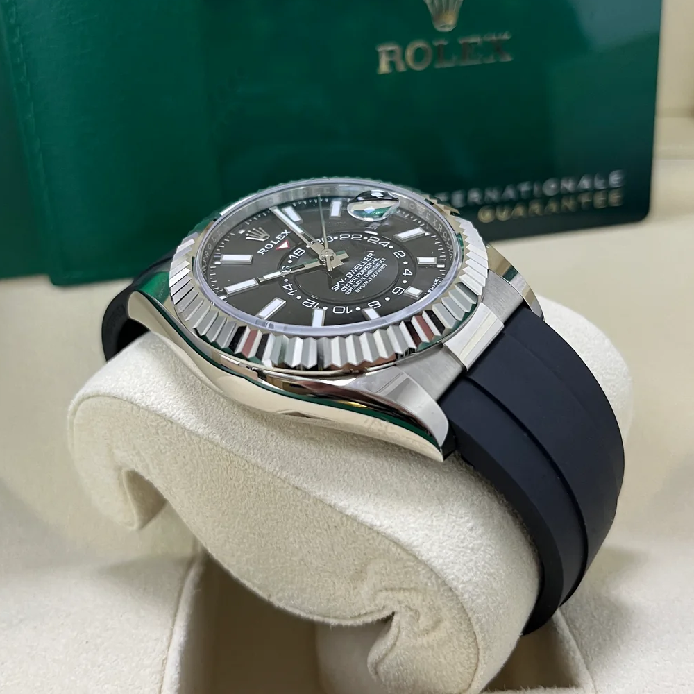 [Super Clone]RLX  Sky-Dweller 42mm White Gold Black Dial Oysterflex - 336239