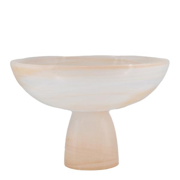 Mamor serveringsskål på fot 21x14 cm beige