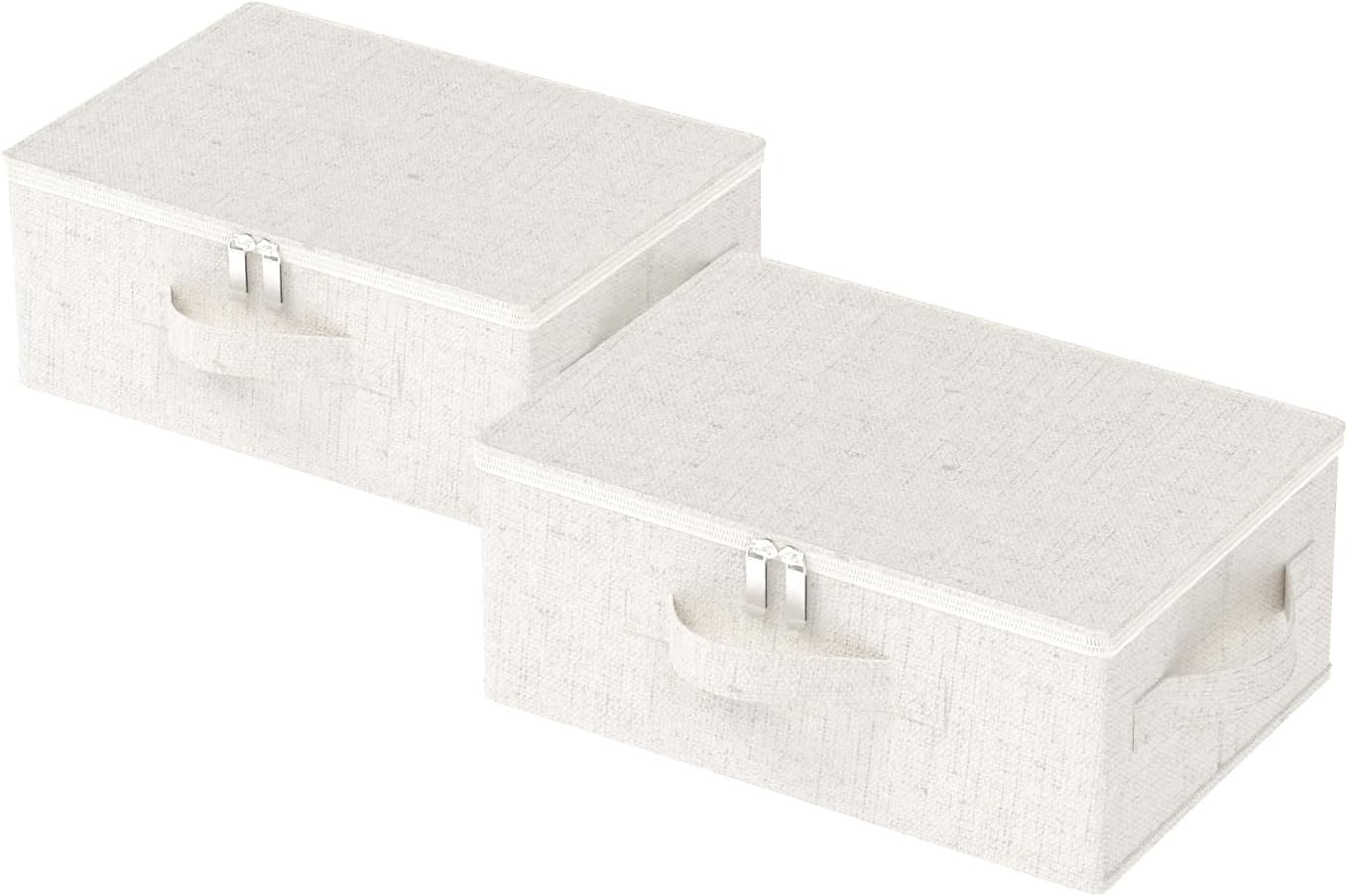 Underbed Storage Baskets with Lids, 14.9x10.2x5.9in, Beige, 2 Pack