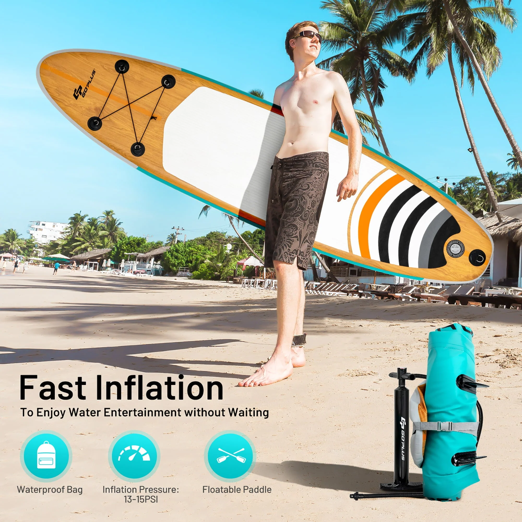 11' Inflatable Stand Up Paddle Surfboard W/Bag Aluminum Paddle Pump Image 8