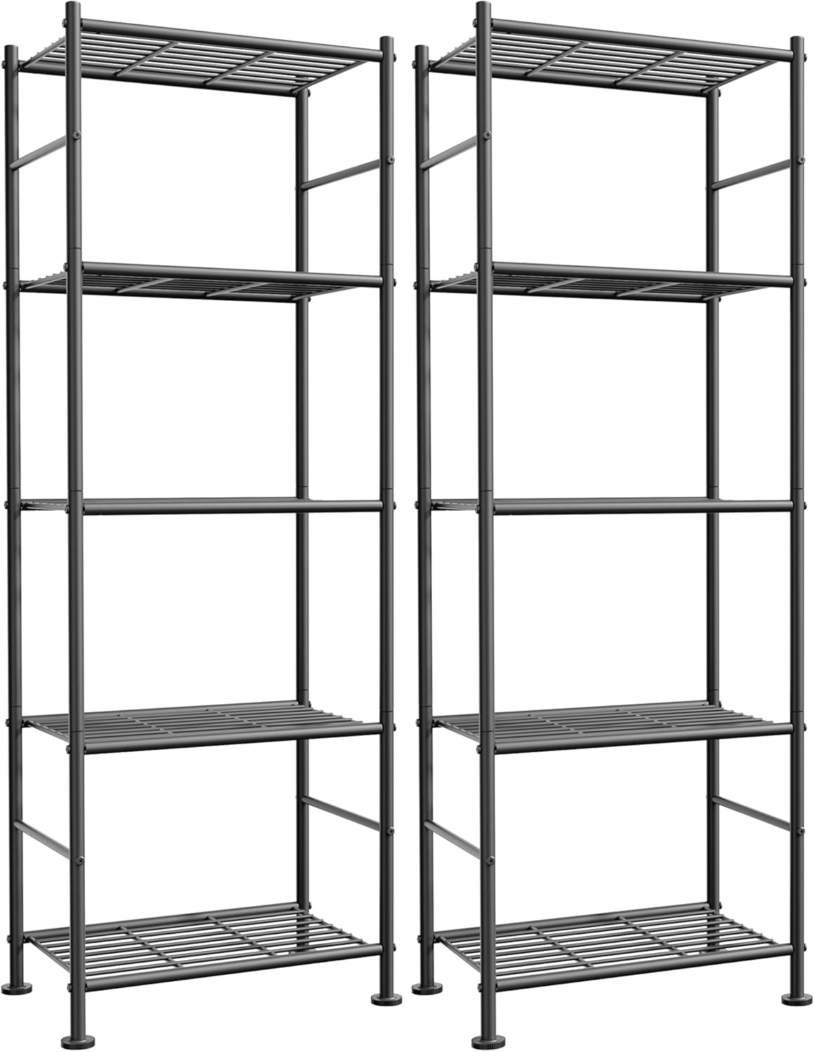 Sakugi Storage Shelves - Set of 2, 5-Tier Metal Shelf Organizer, Space-Saving Garage Shelving with Leveling Feet, Standing Shelves Organizer for Kitchen, Laundry, Pantry (18.4