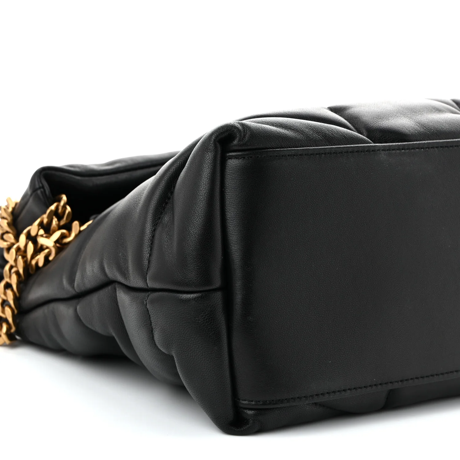 Lambskin Quilted Medium Loulou Puffer Monogram Chain Satchel Black