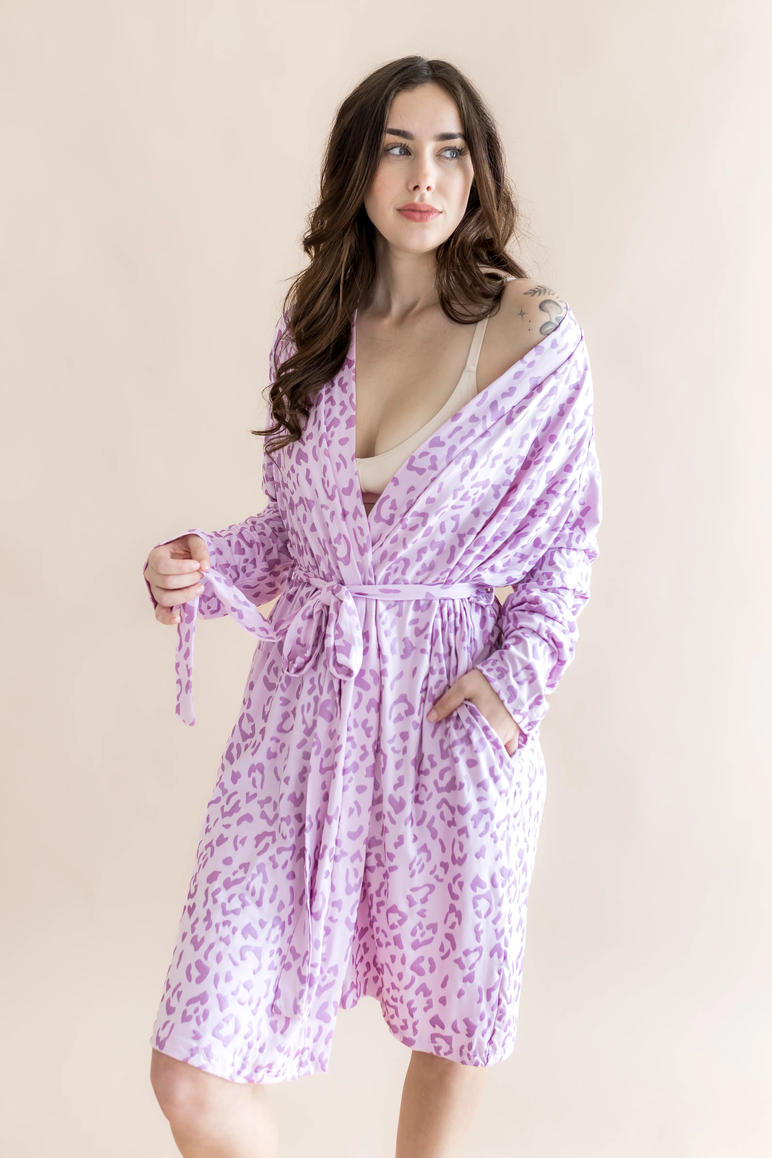 Women's Lounge Robe in Thistle Leopard