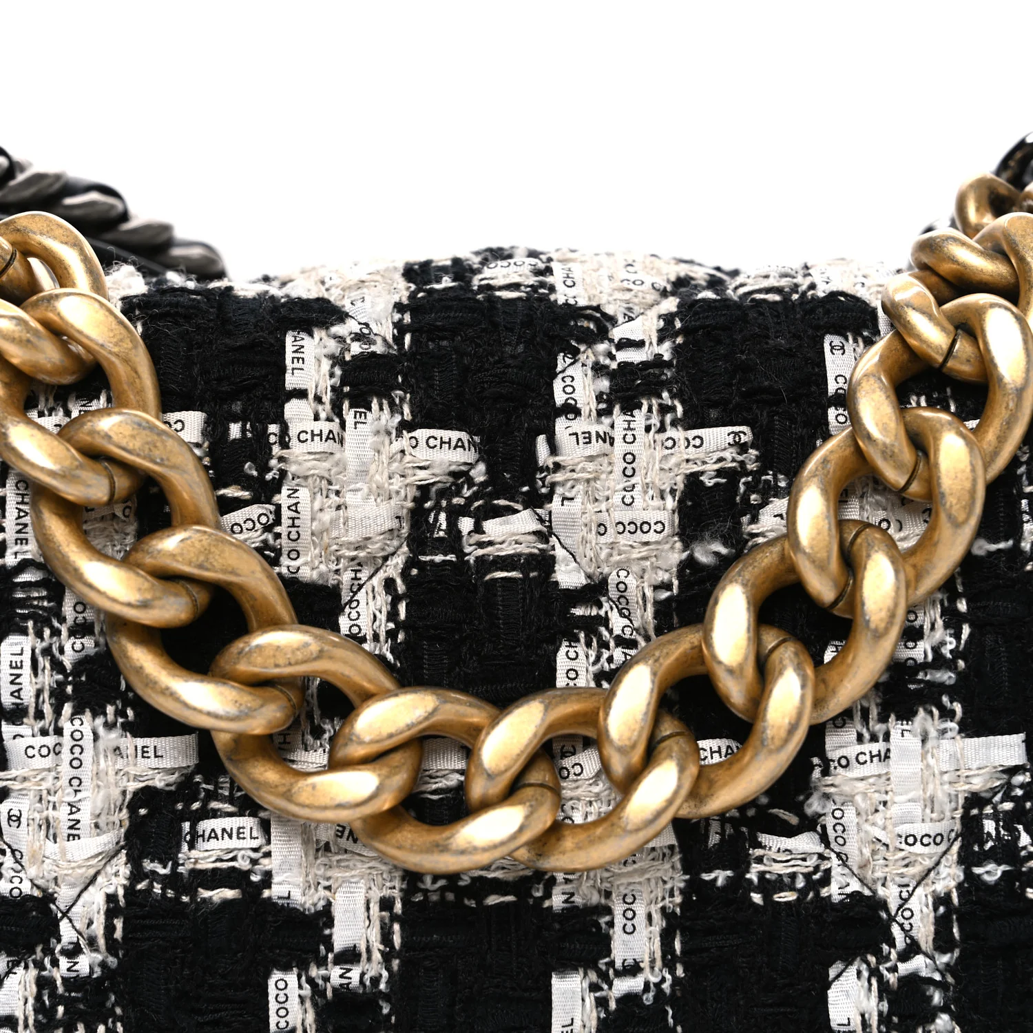 Tweed Quilted Large Chanel 19 Flap Black Ecru White