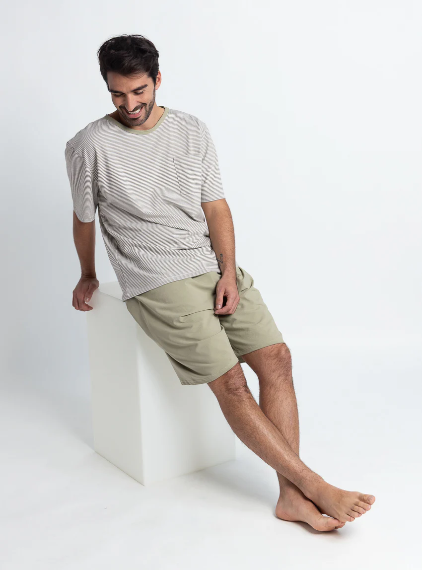 Pyjashort homme en coton rayé vert tilleul