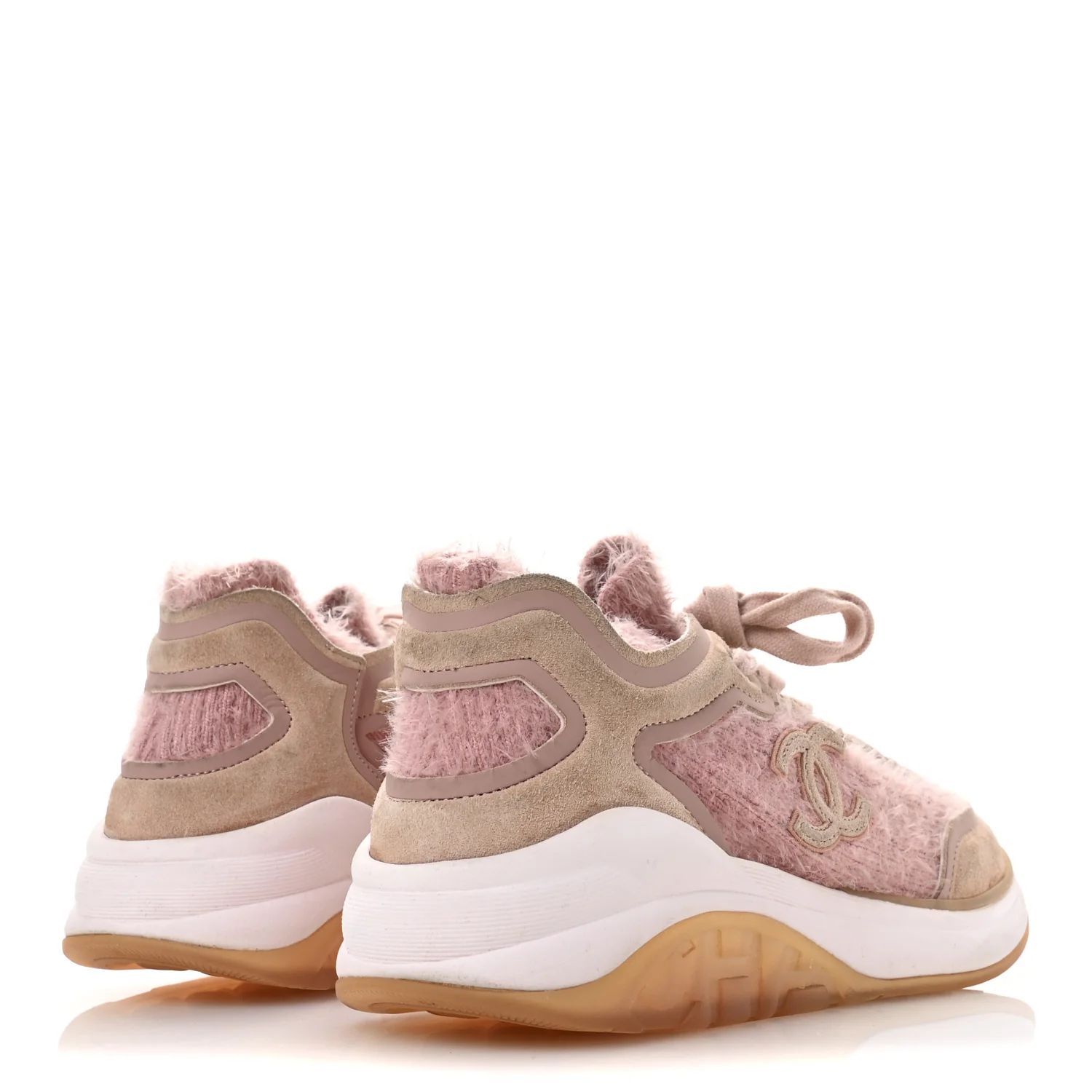 Suede Calfskin Stretch Fabric CC Sneakers 38.5 Pink