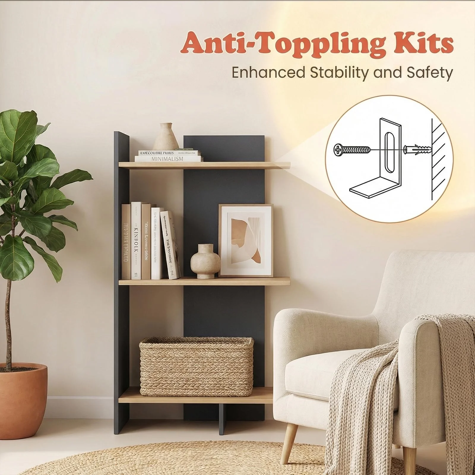 Tangkula 3-Tier Bookshelf Freestanding Bookcase(1/2)