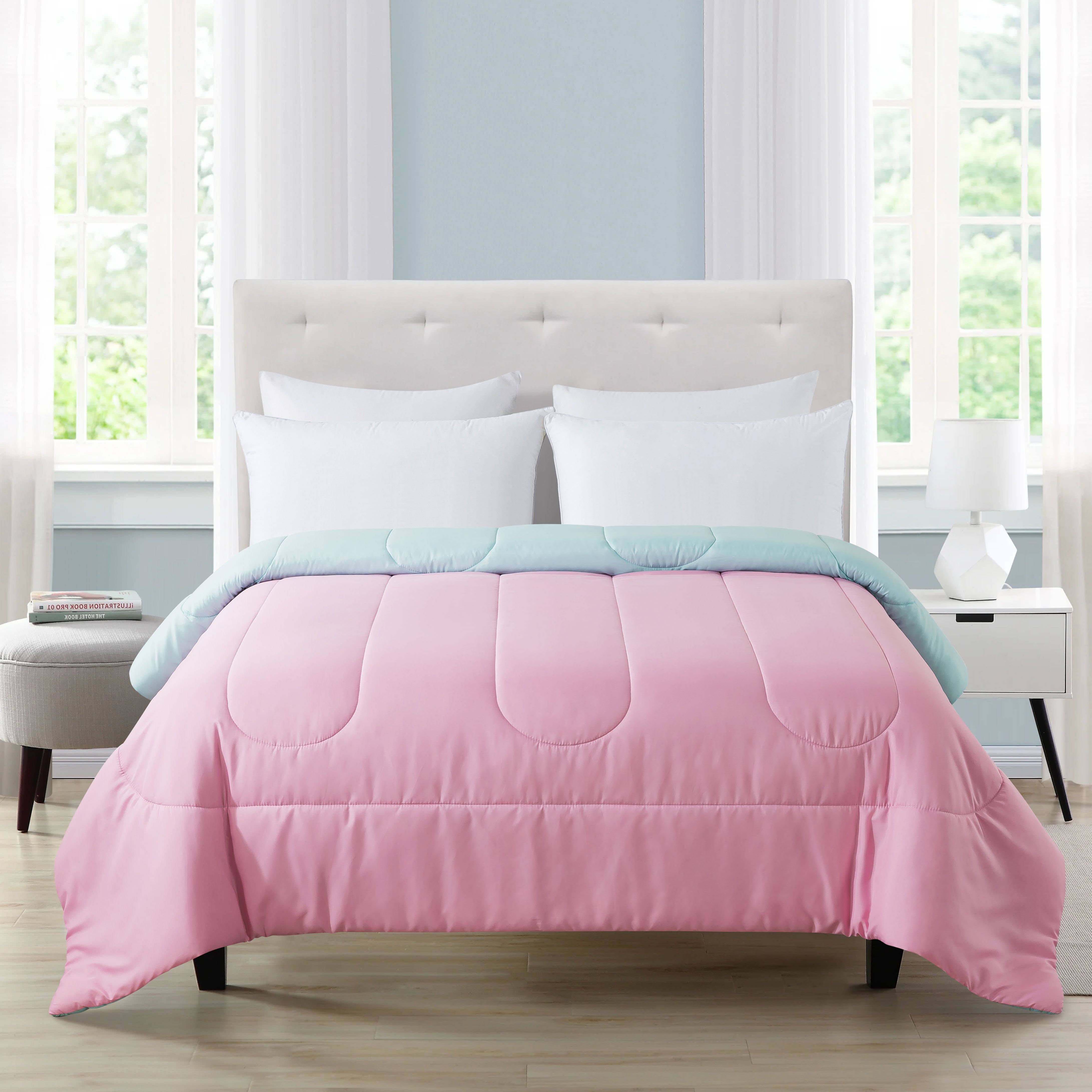 Mainstays Reversible Microfiber Comforter, Pink/Teal, Twin