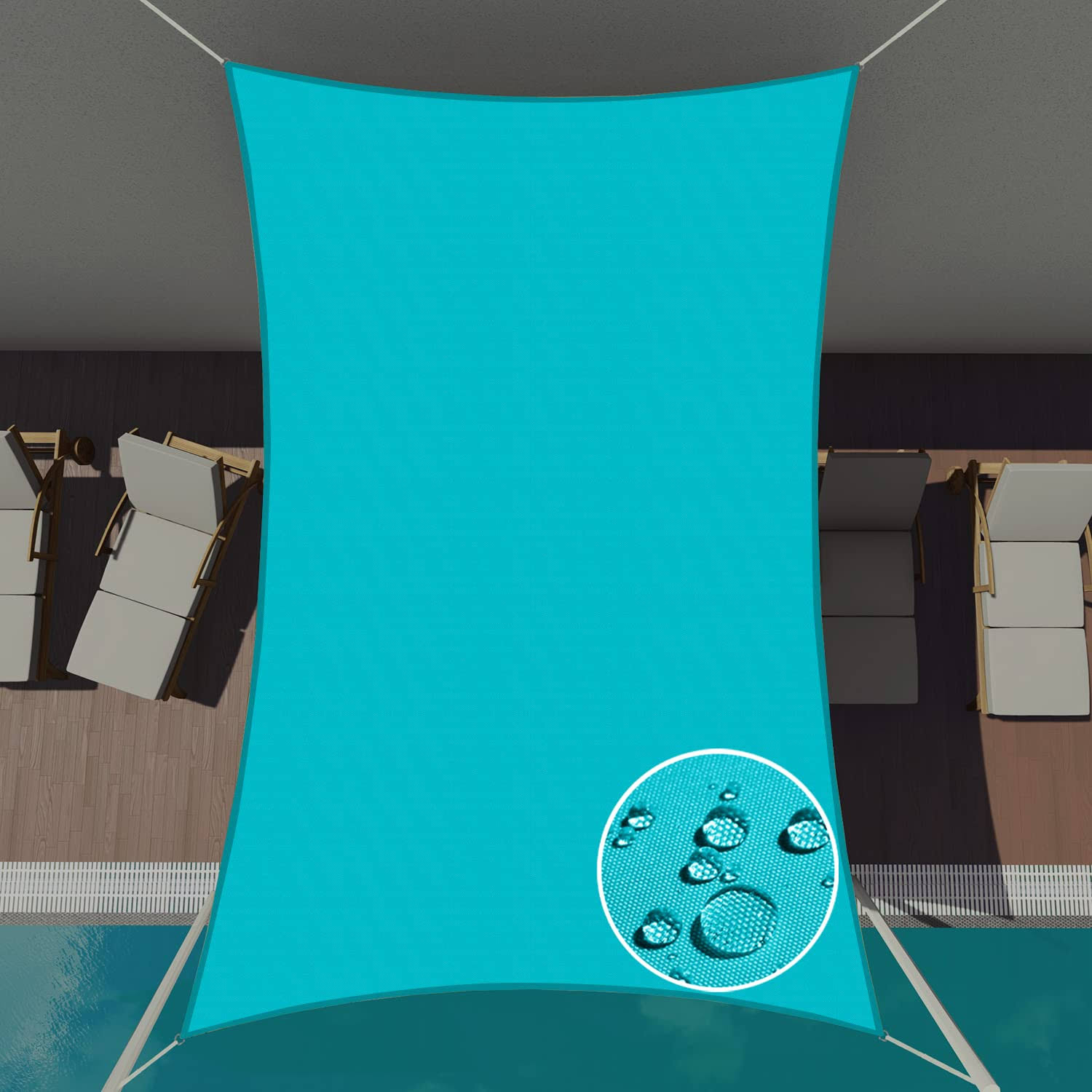 Patio Paradise 8' x 12' ft Waterproof Sun Shade Sail High-Density Shade Cloth Turquoise Green Rectangle UV Block Durable Awning Canopy Outdoor