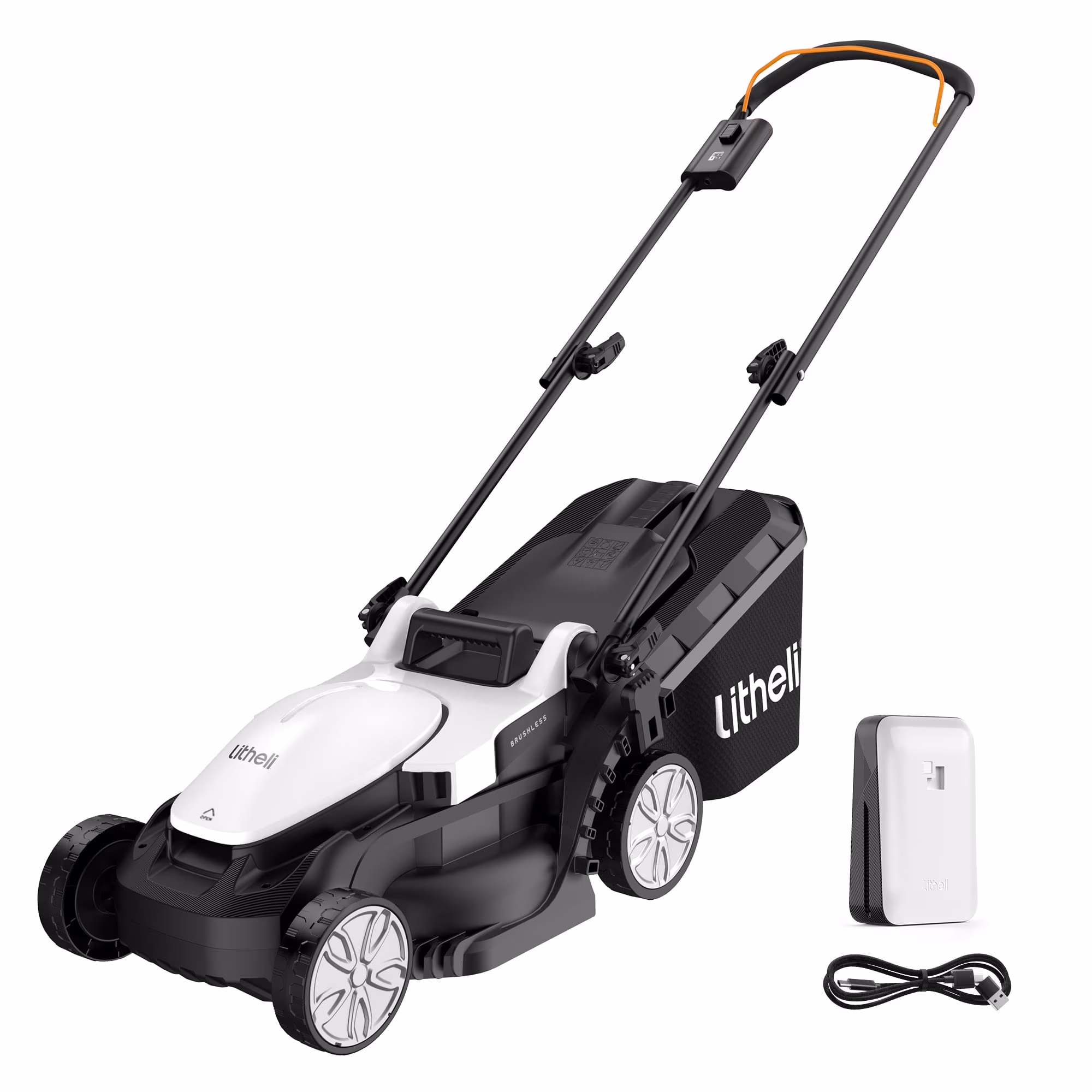 Litheli 12 Cordless Lawn Mower , 5 Heights Adjustment, 8 Gallon Capacity, U20 20V Electric Lawn Mowers for Garden With Brushless Motor, with 4.0Ah Portable Battery