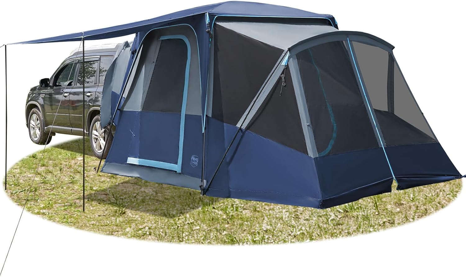 Tente TIMBER RIDGE pour 5 à 9 personnes (SUV) avec véranda moustiquaire et auvent, idéale pour le camping en famille. Résistante aux intempéries et portable, elle se glisse facilement dans un fourgon ou une voiture. Comprend un double-toit et un sac