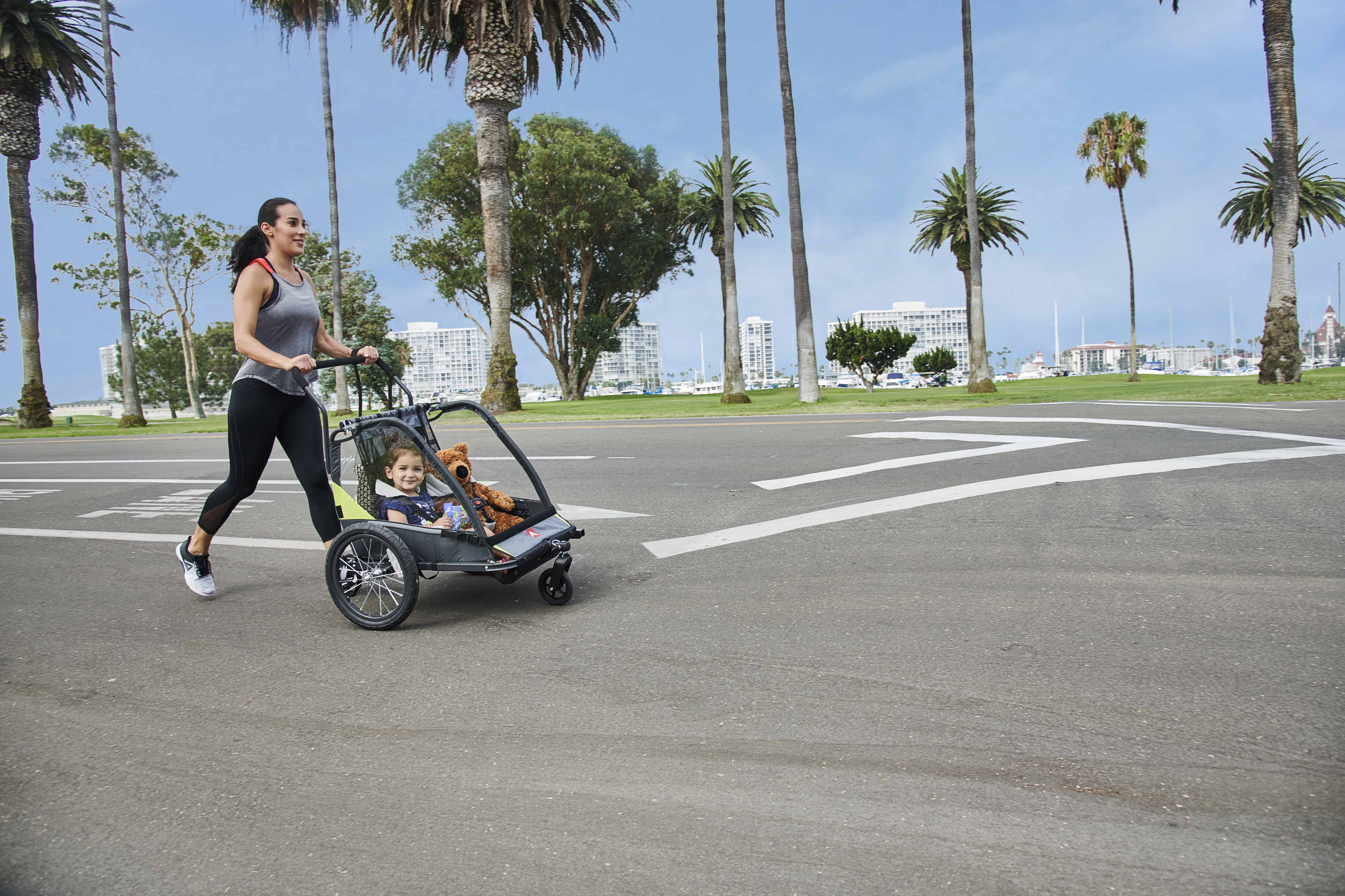 Deluxe 2-Child Bicycle Trailer Stroller, Model AS2, Green - Image 10