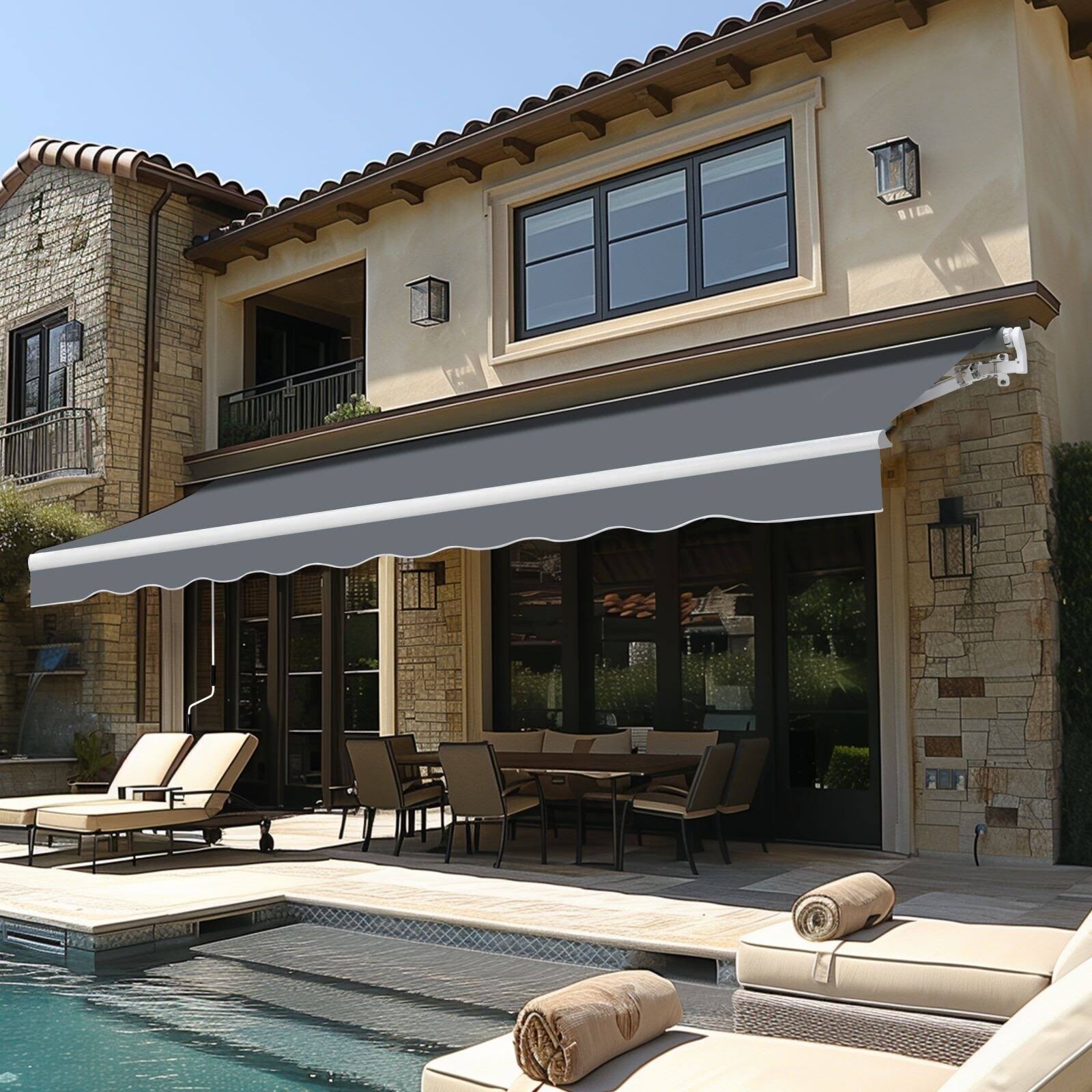 Veikous 12'x10' Retractable Patio Awning Sun Shade Cover - Grey