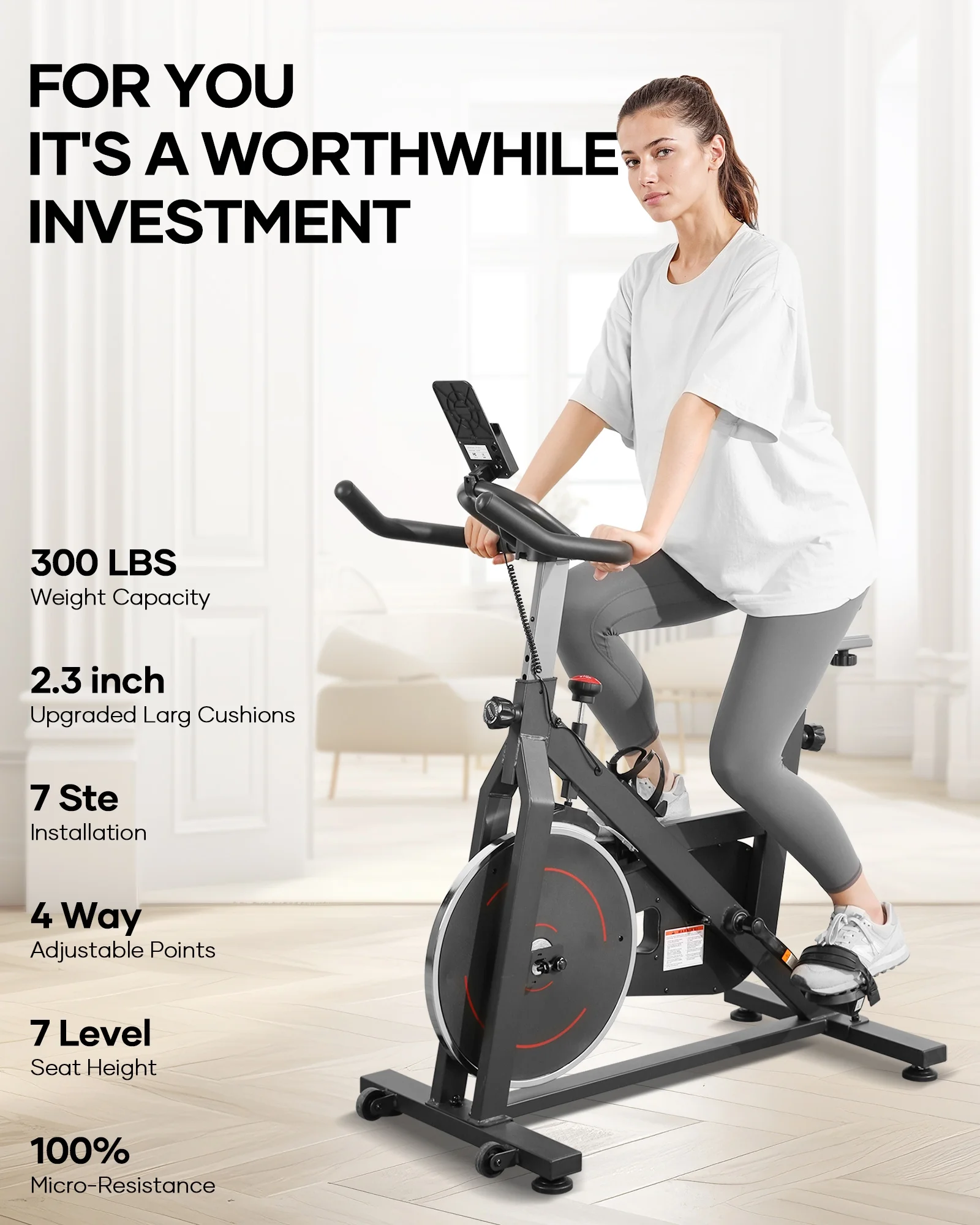 Naipo Exercise Bike Indoor Cycling Bike with 300 lb Big Seat Cushion for Home Cardio Leg Workout