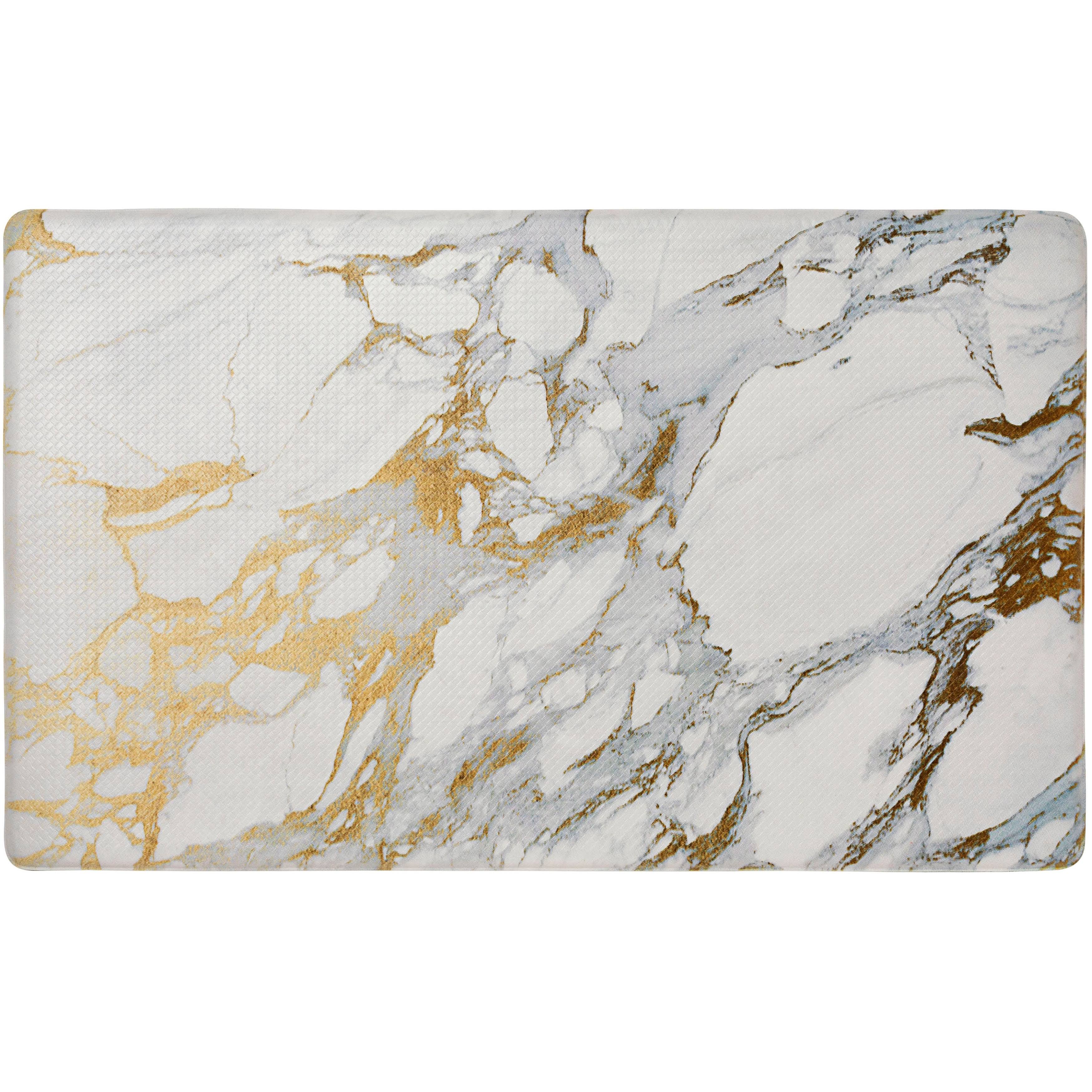 Sohome Cozy Living Modern Marble Anti-Fatigue Kitchen Mat, Gold/White, 17.5
