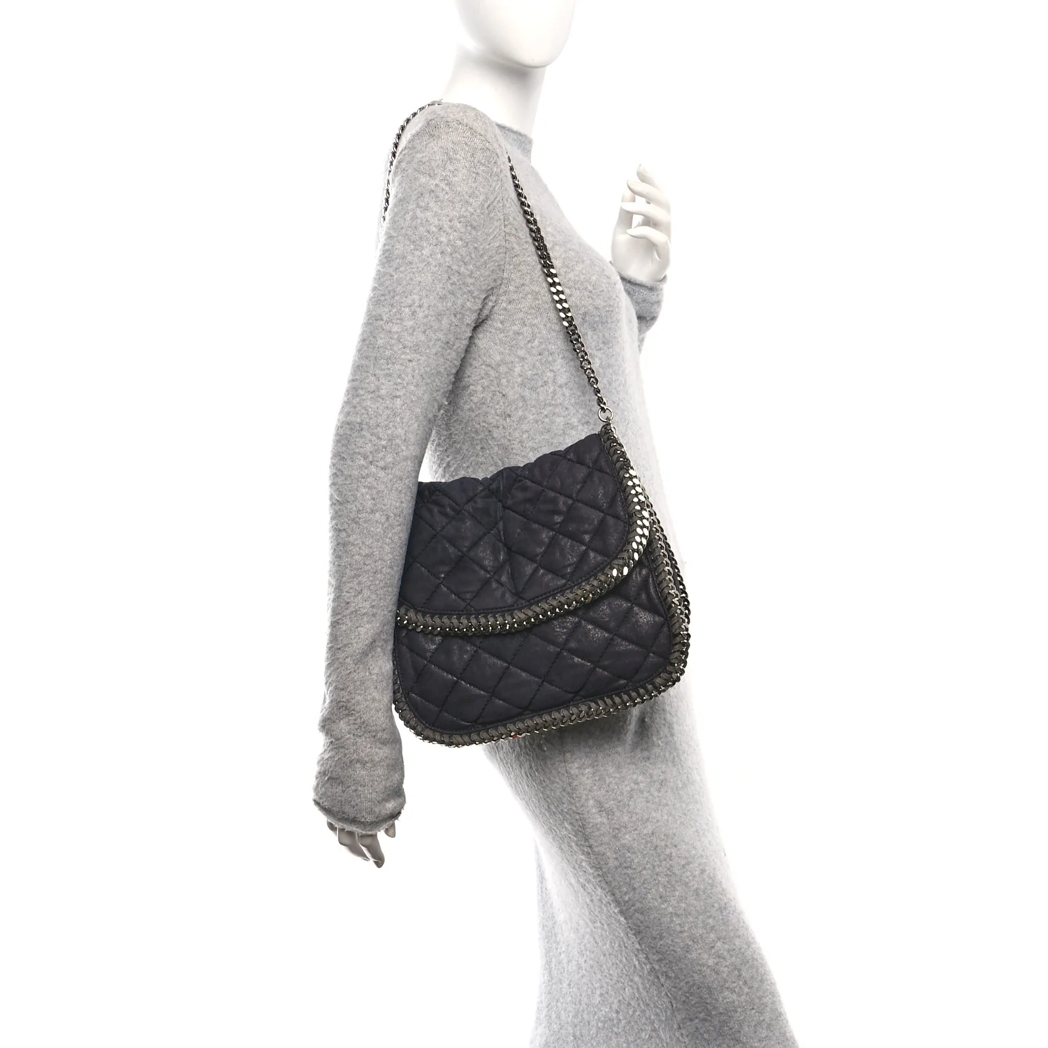 Shaggy Deer Quilted Falabella Shoulder Bag Black