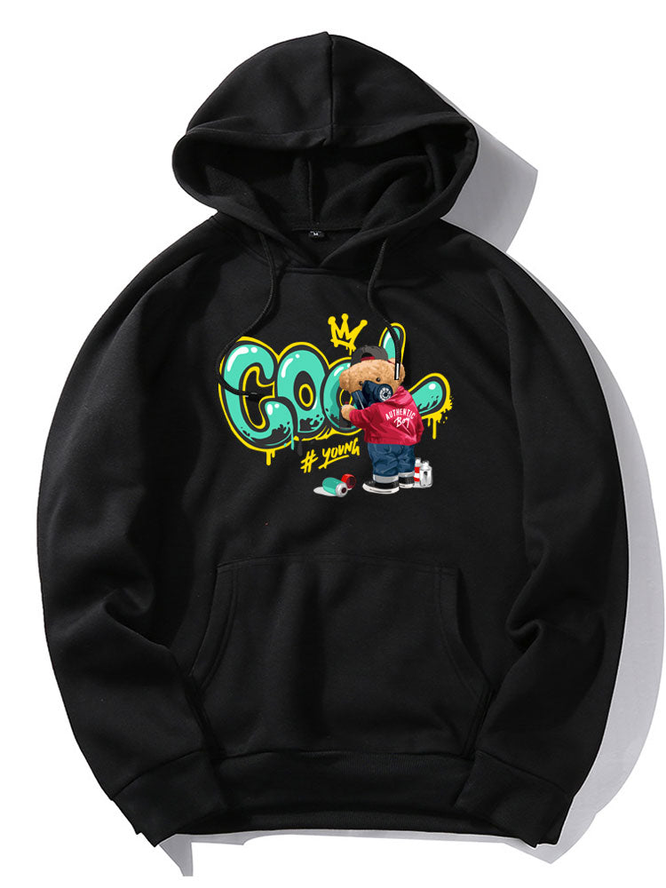 Sweat à capuche imprimé ours graffiti