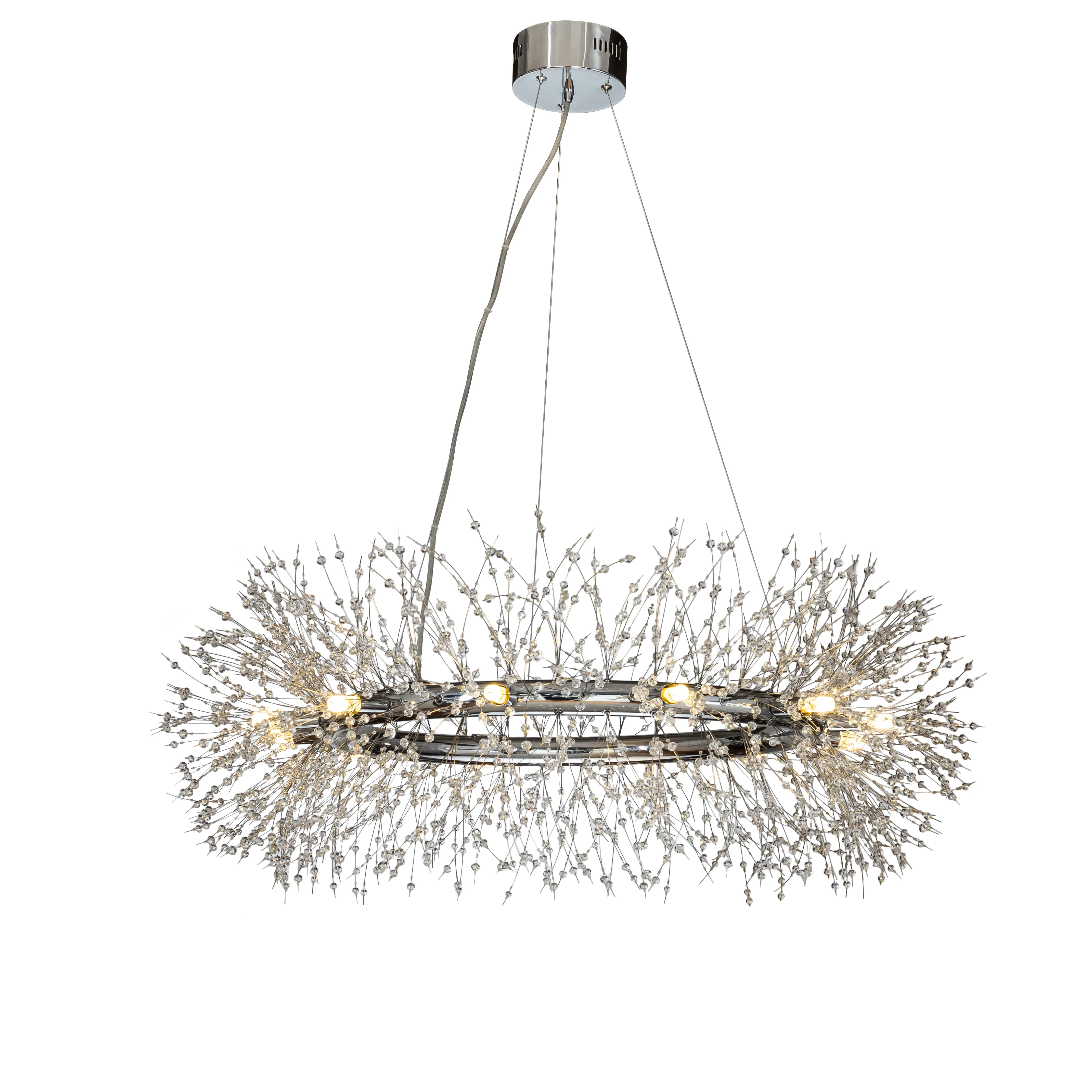 12-Lights Antique Brass Wagon Wheel Modern Crystal Firework Chandelier Glam Round Pendant Light Fixture for Dining Room or Living Room