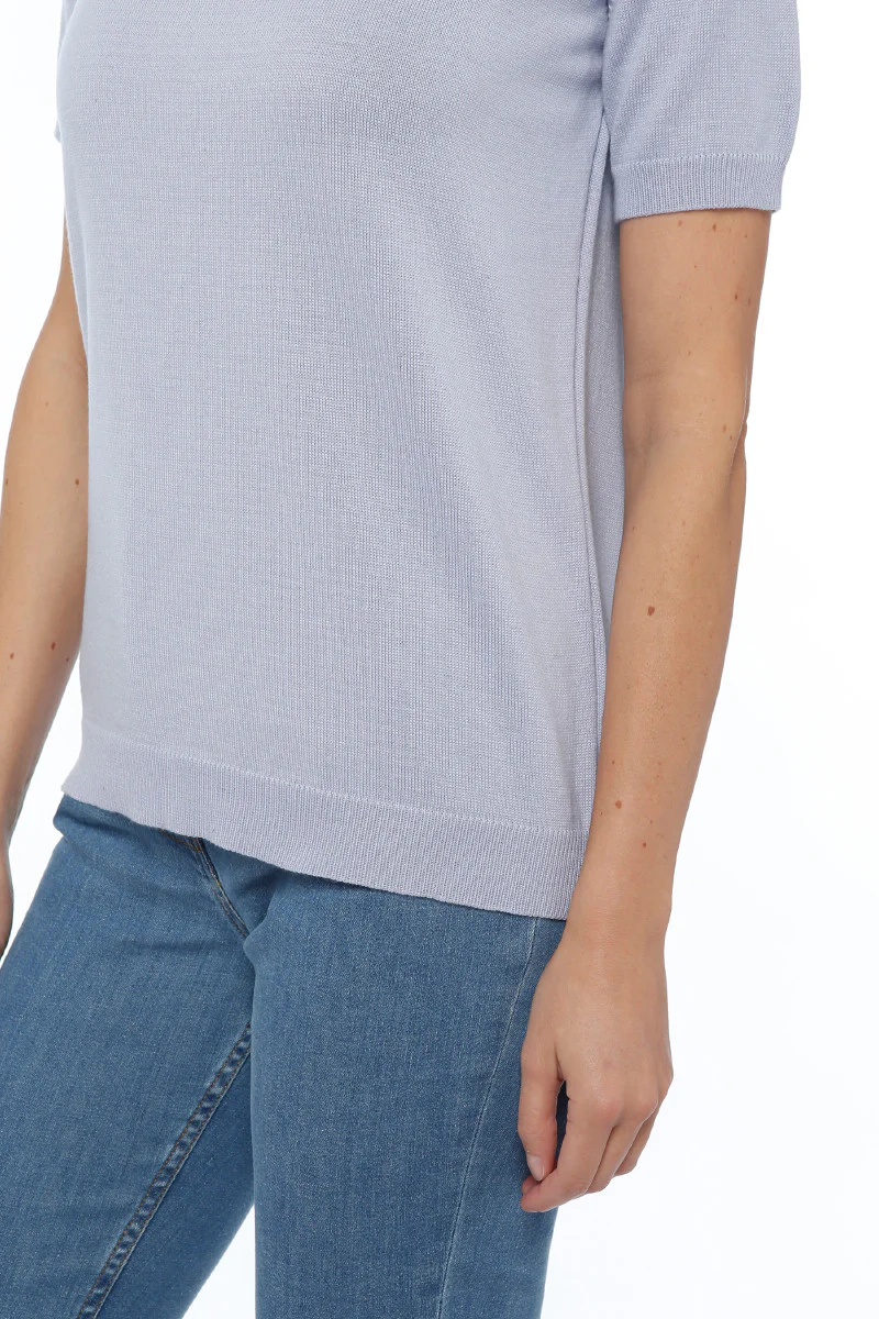 Pull manches courtes, col colerette violet pale