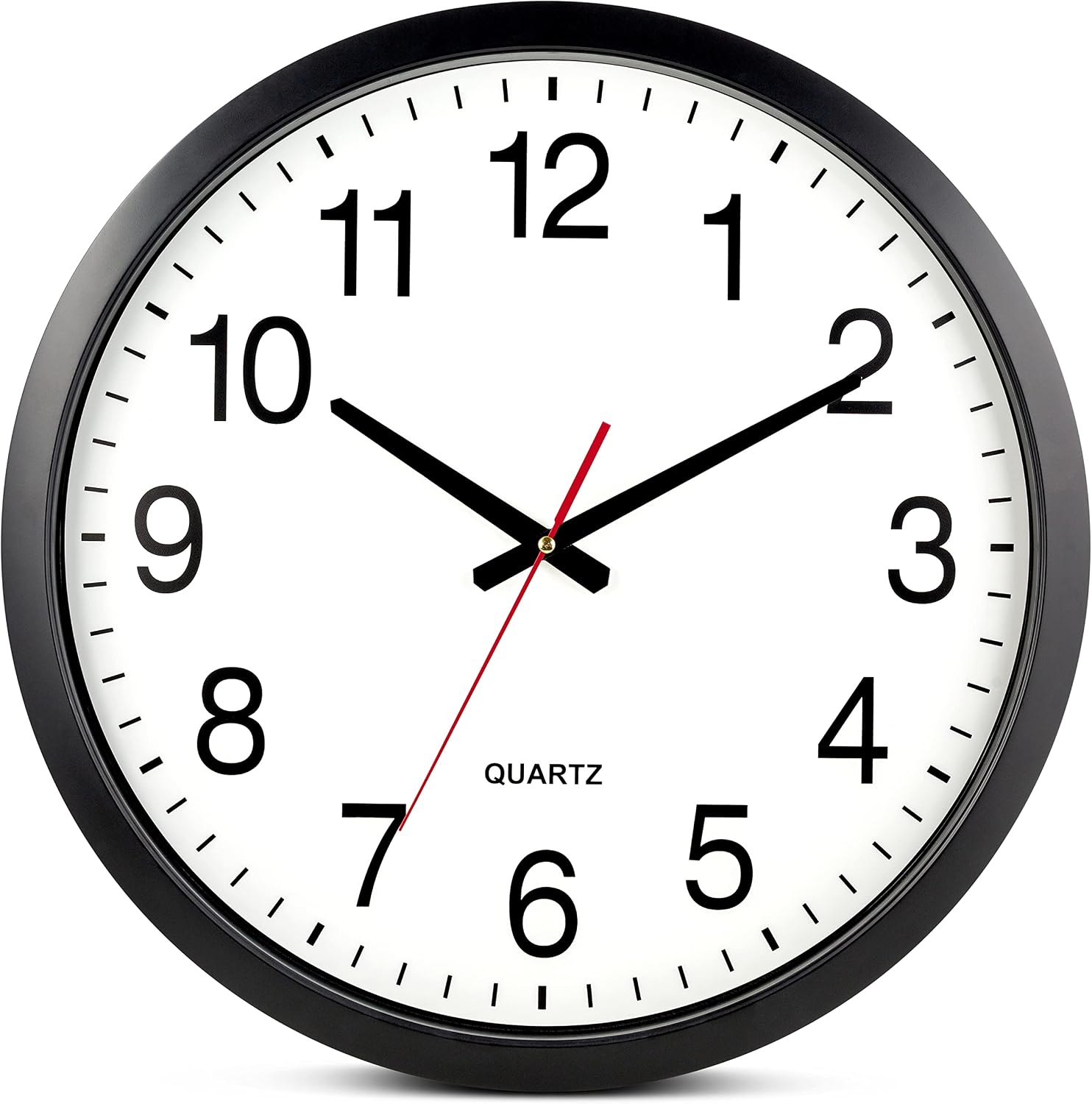Bernhard Products Black Wall Clock Silent Non Ticking 10 Inch Quality Quartz Battery Operated Round Easy to Read Home/Office/Kitchen/Classroom/School Clock Sweep Movement