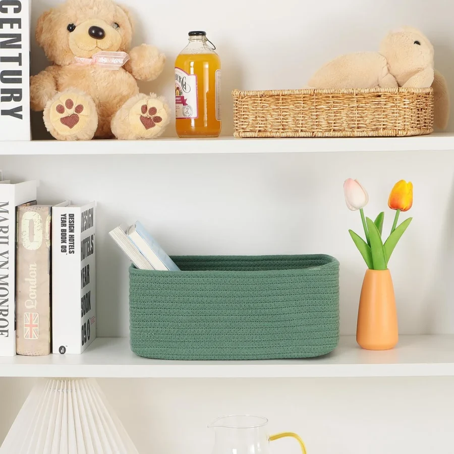 Allways Plaza Small Storage Baskets For Organizing Closet Organizer Bins Shelf Toy Basket Woven Rope Baskets Cube Decorative Box Shallow Basket