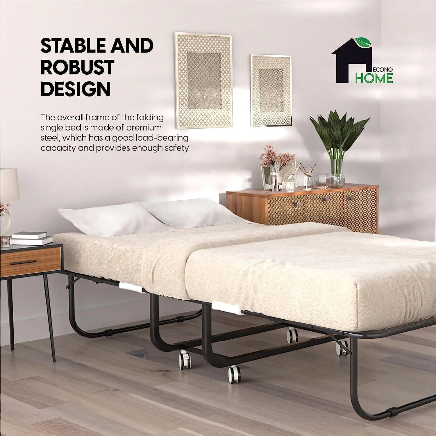 Folding Bed with Mattress 75x31 Cot Size Bed Frame Portable Foldable Roll Away Adult Bed for Guest 5-inch Thick Memory Foam Cot Mattress Space Saving Fold Up Bed for Easy Storage - Image 7