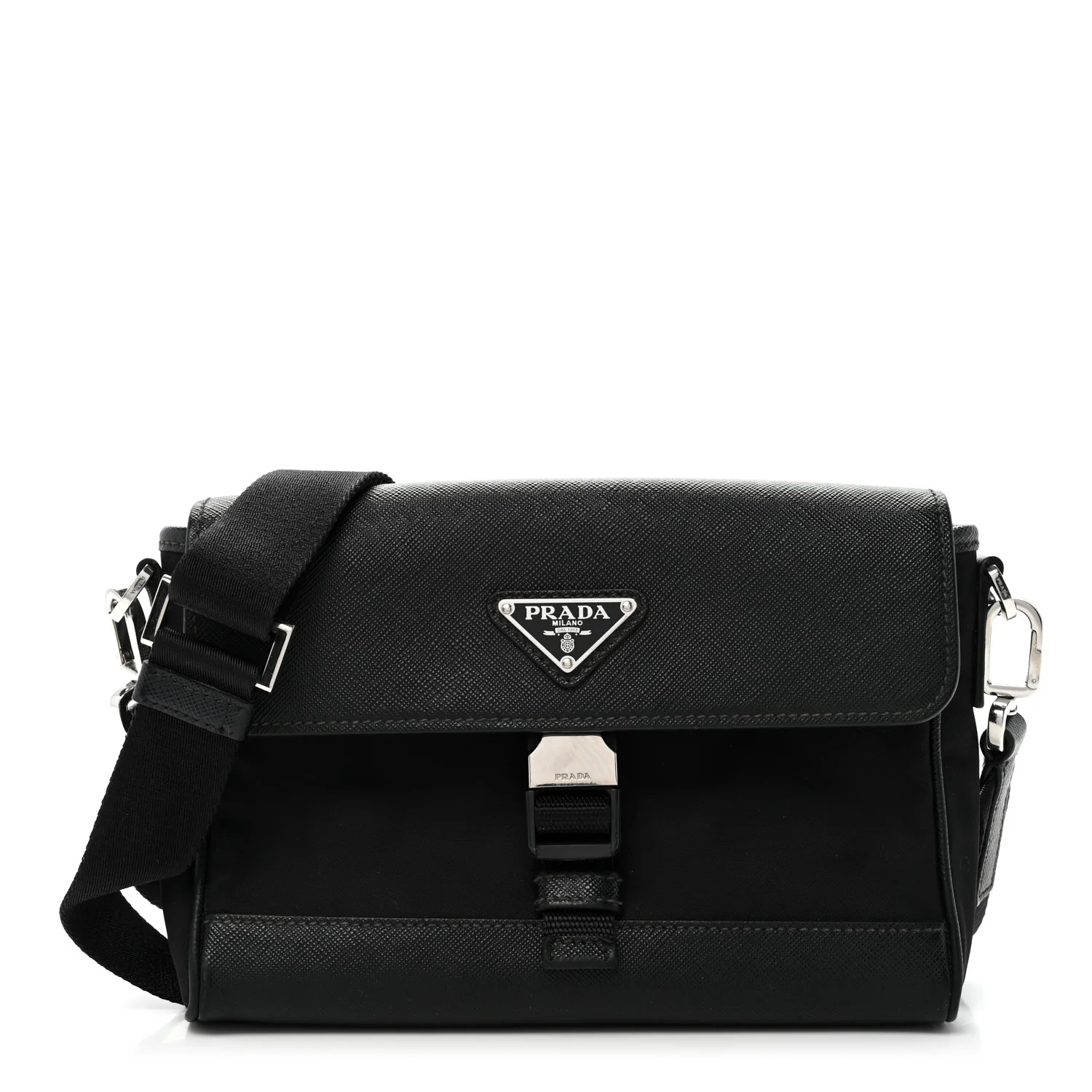 Re-Nylon Saffiano Triangle Shoulder Bag Black