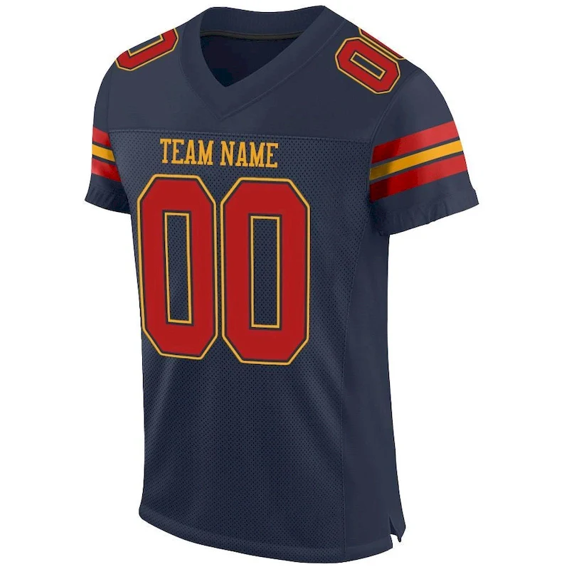 Custom Navy Scarlet-Gold Mesh Authentic rugby jersey