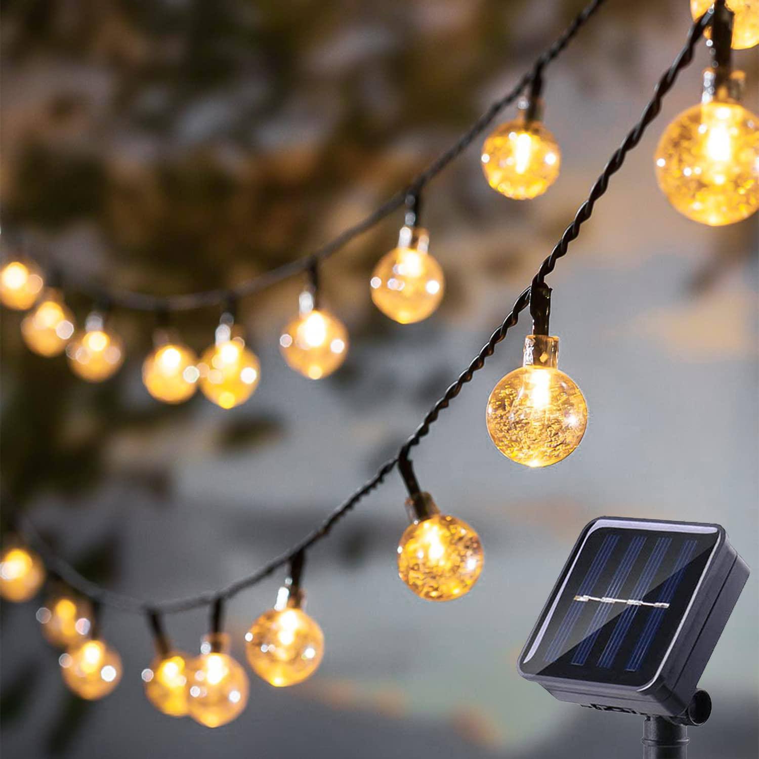 L Lampop Solar String Lights Outdoor Waterproof IP65 20 Feet Patio Lights with 20 LED Crystal Globe Hanging Light for Backyard Porch Balcony Party