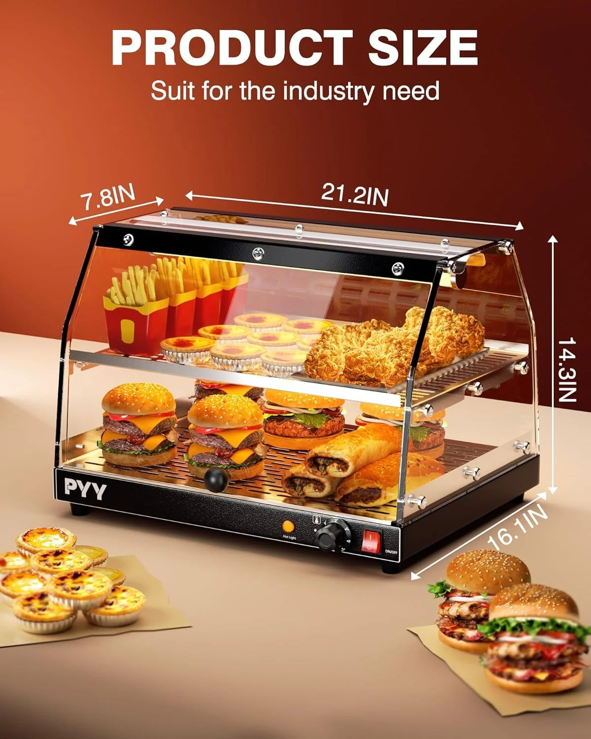 Commercial Food Warmer Display, 2-Tier Electric Countertop Food Warmer with LED Lighting Adjustable Glass Door, Pastry Display Case for Buffet Restaurant Black - Image 4