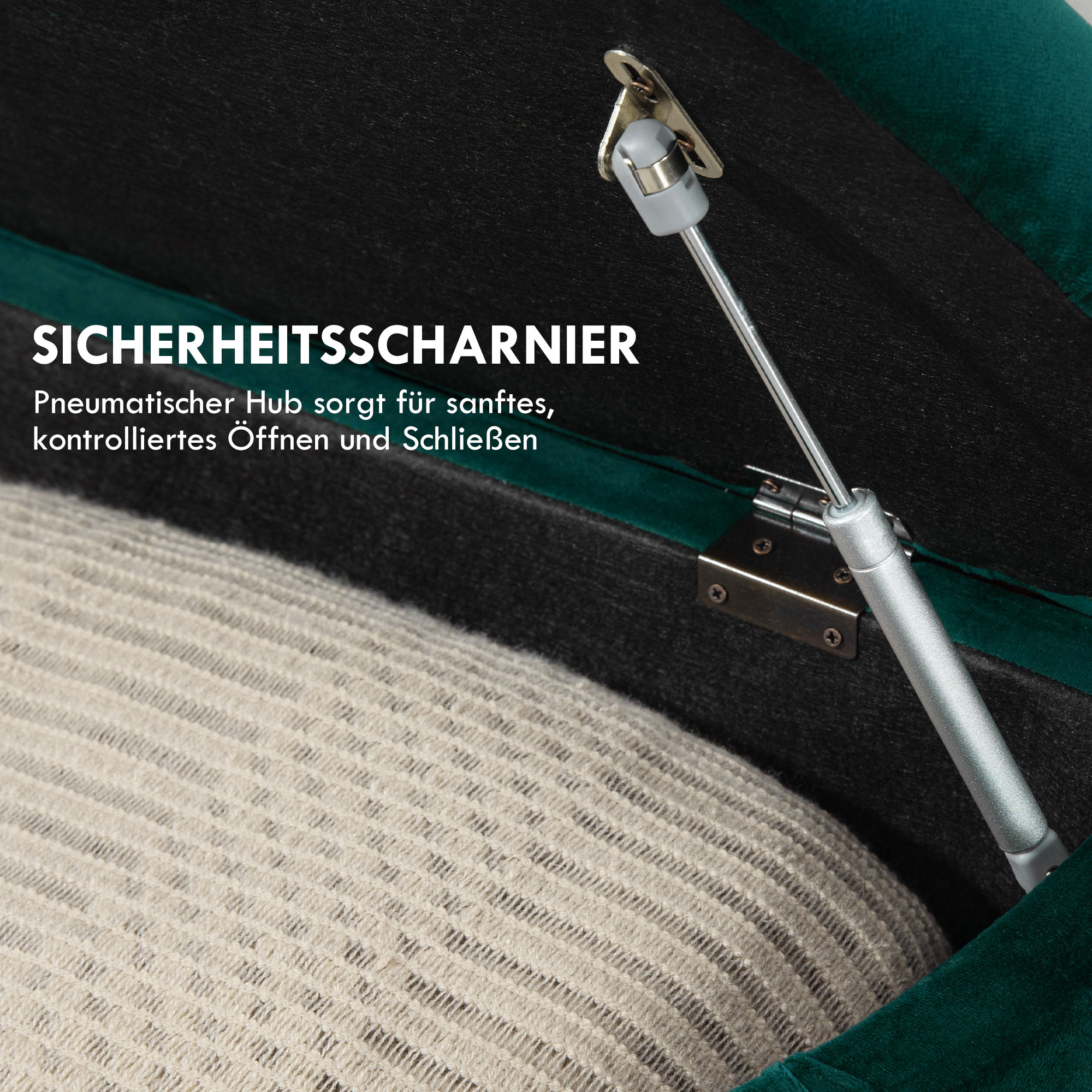 HOMCOM Kruk met Opbergruimte, 2-in-1 Poef, Gepolsterd, Fluwelen Bekleding, Hydraulische Dempers, 120 x 46 x 42 cm, Donkergroen