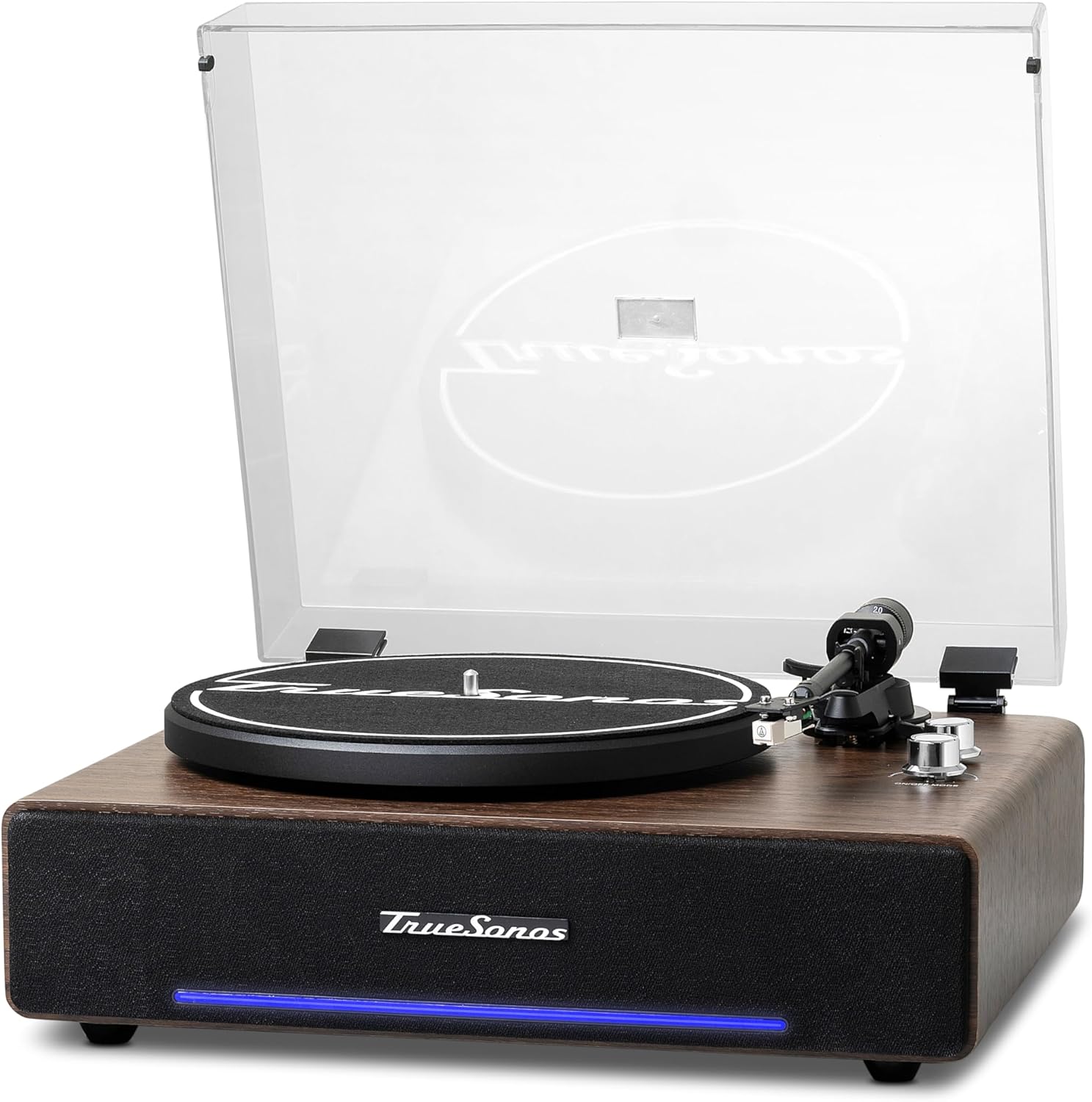 Hi-Fi Record Player with Speakers | Premium Vinyl Turntable with Bluetooth Capability | Built-in 4-Speaker Stereo System for Music Fans  Walnut Veneer+ Silver Trim