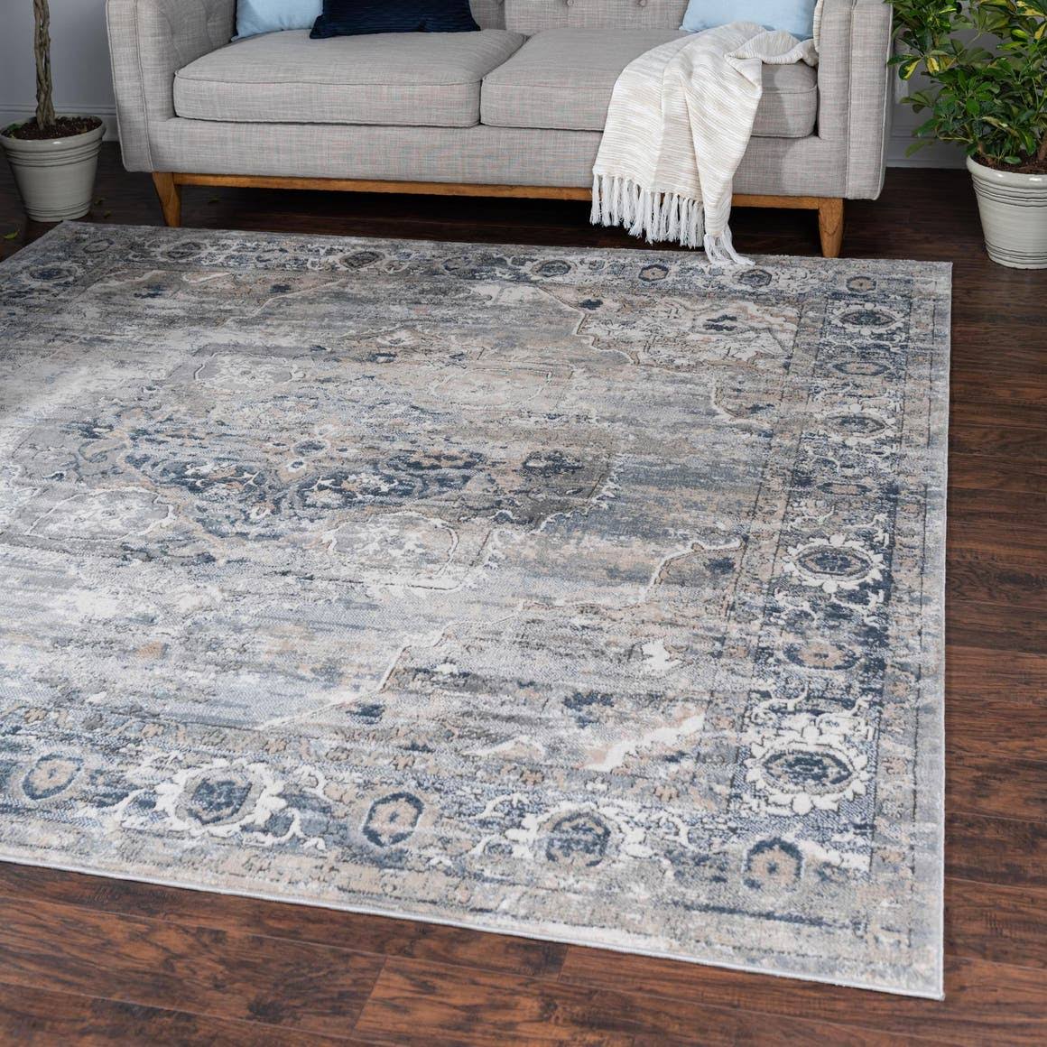 Unique Loom Oregon 10 ft Square Gray Farmhouse, Geometric Area Rug