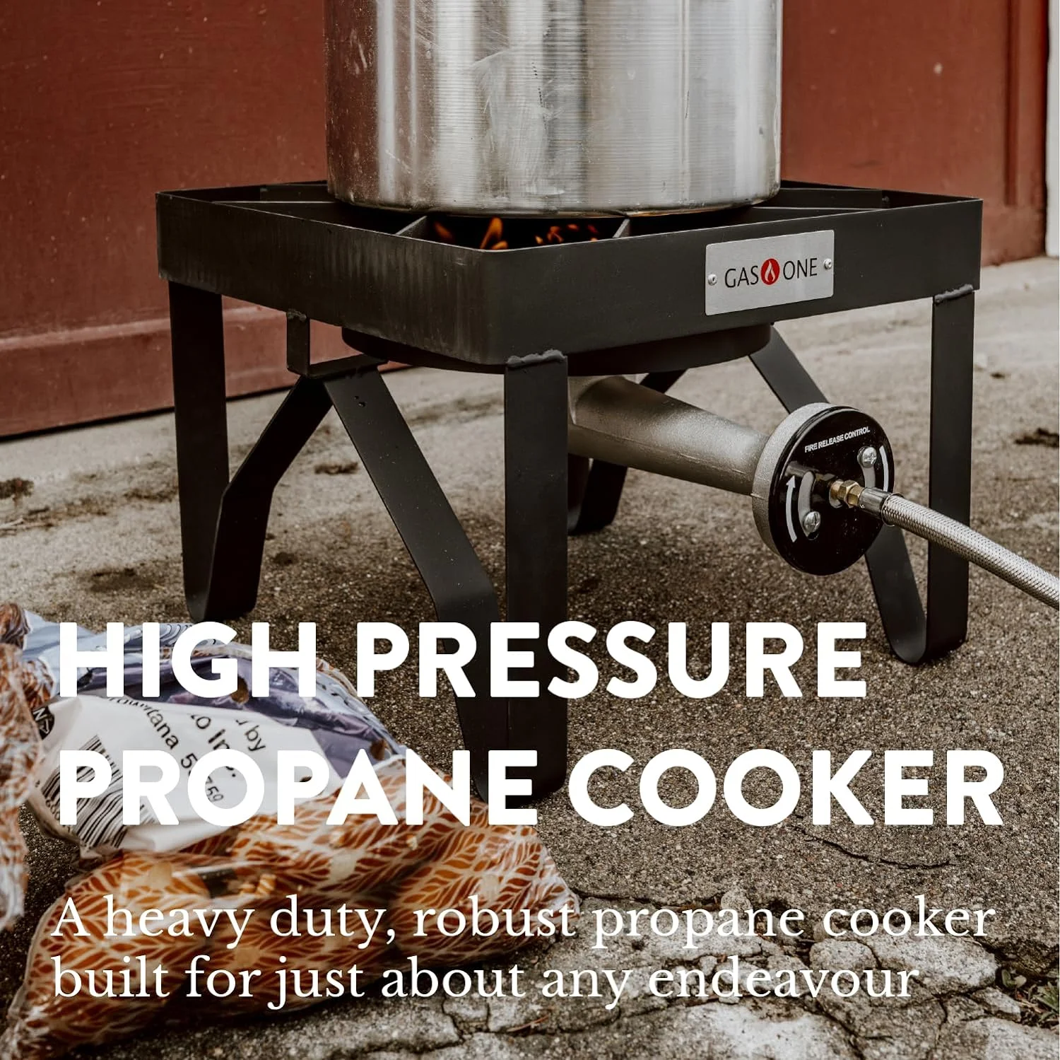Propane Single Gas Burner 200,000BTU Heavy Duty 0-20 PSI Adjustable Regulator and Hose Camp - Image 2
