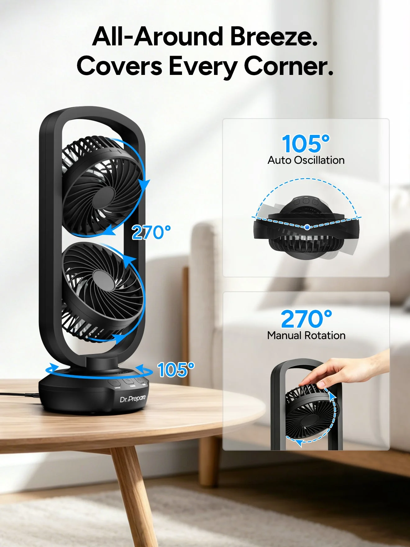 Dr.Prepare 15 inch Portable USB Desk Fan with Remote Control