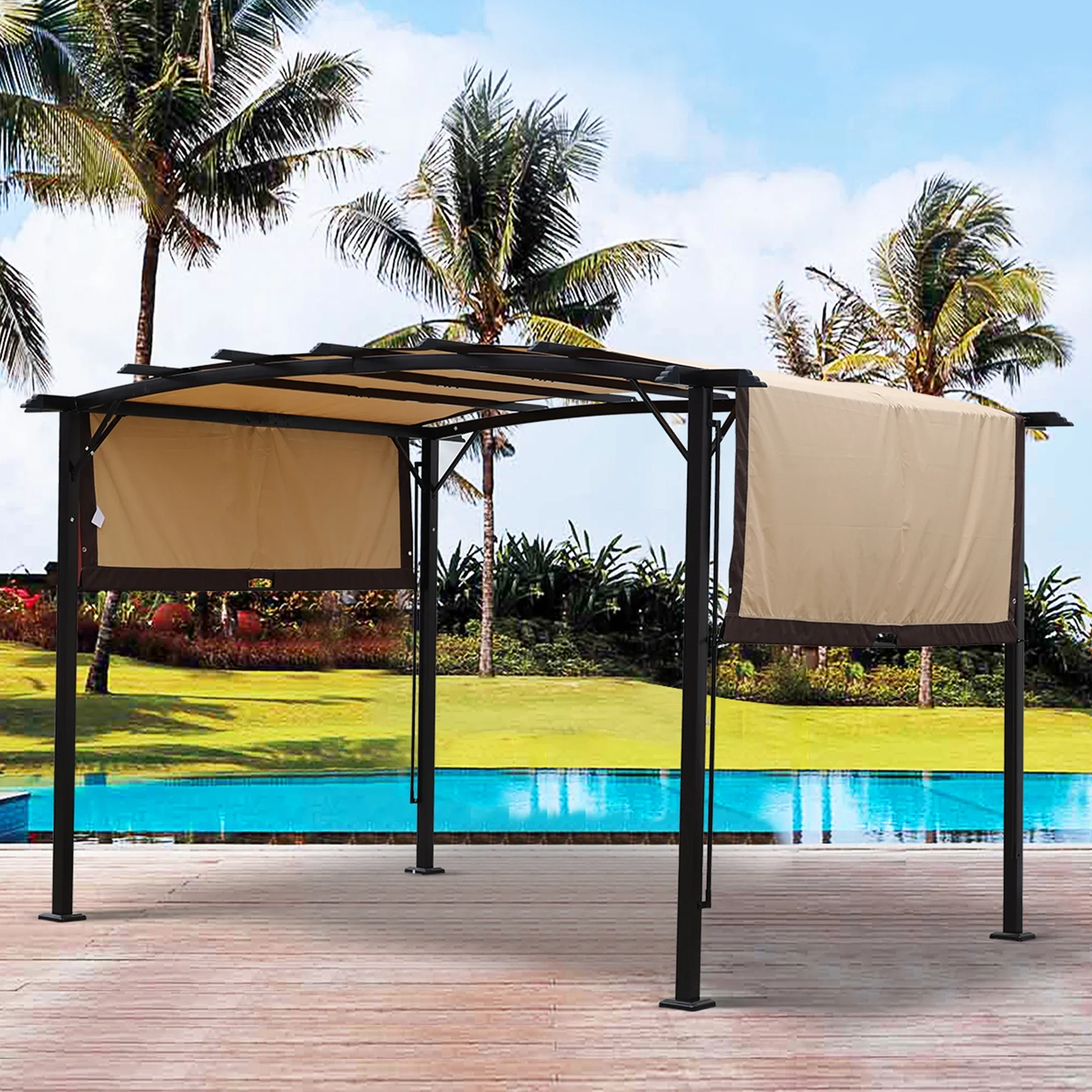 CoSoTower 12 X 9 FT Outdoor Pergola Patio Gazebo,Retractable Shade Canopy,Steel Frame Grape Gazebo,Sunshelter Pergola for Gardens,Terraces,Backyard-Beige Same As W419S00017