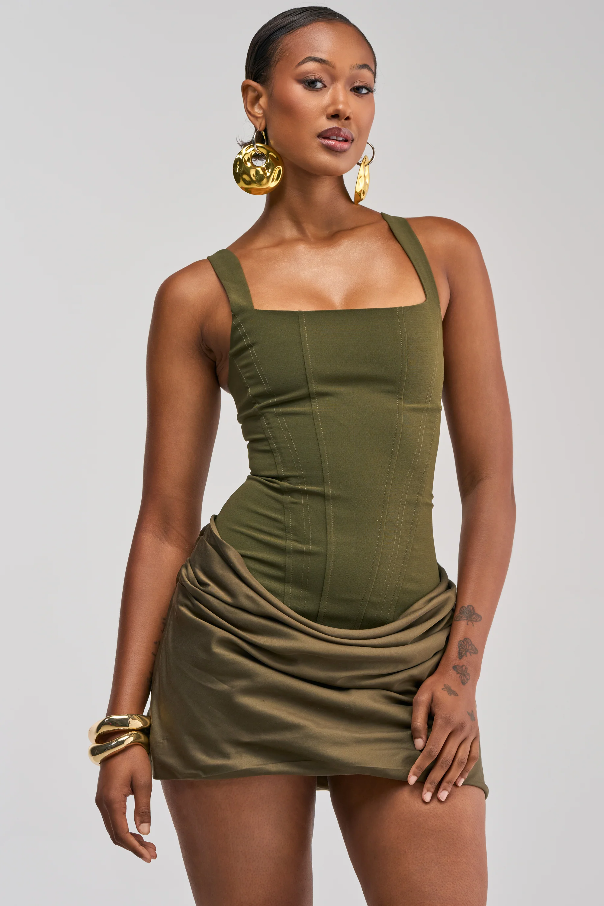 PLAY NICE CORSET MINI DRESS IN OLIVE - Akira Store