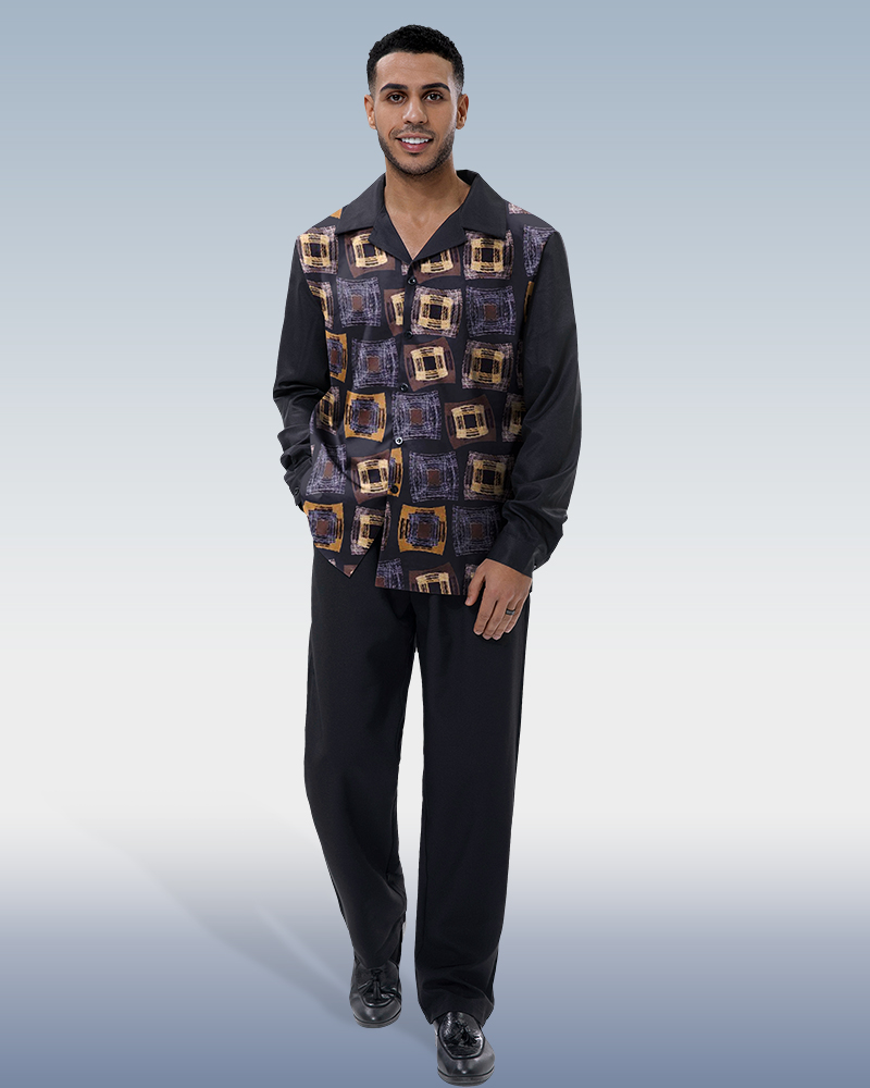 Chemise décontractée à manches longues à imprimé carré, tailleur 001