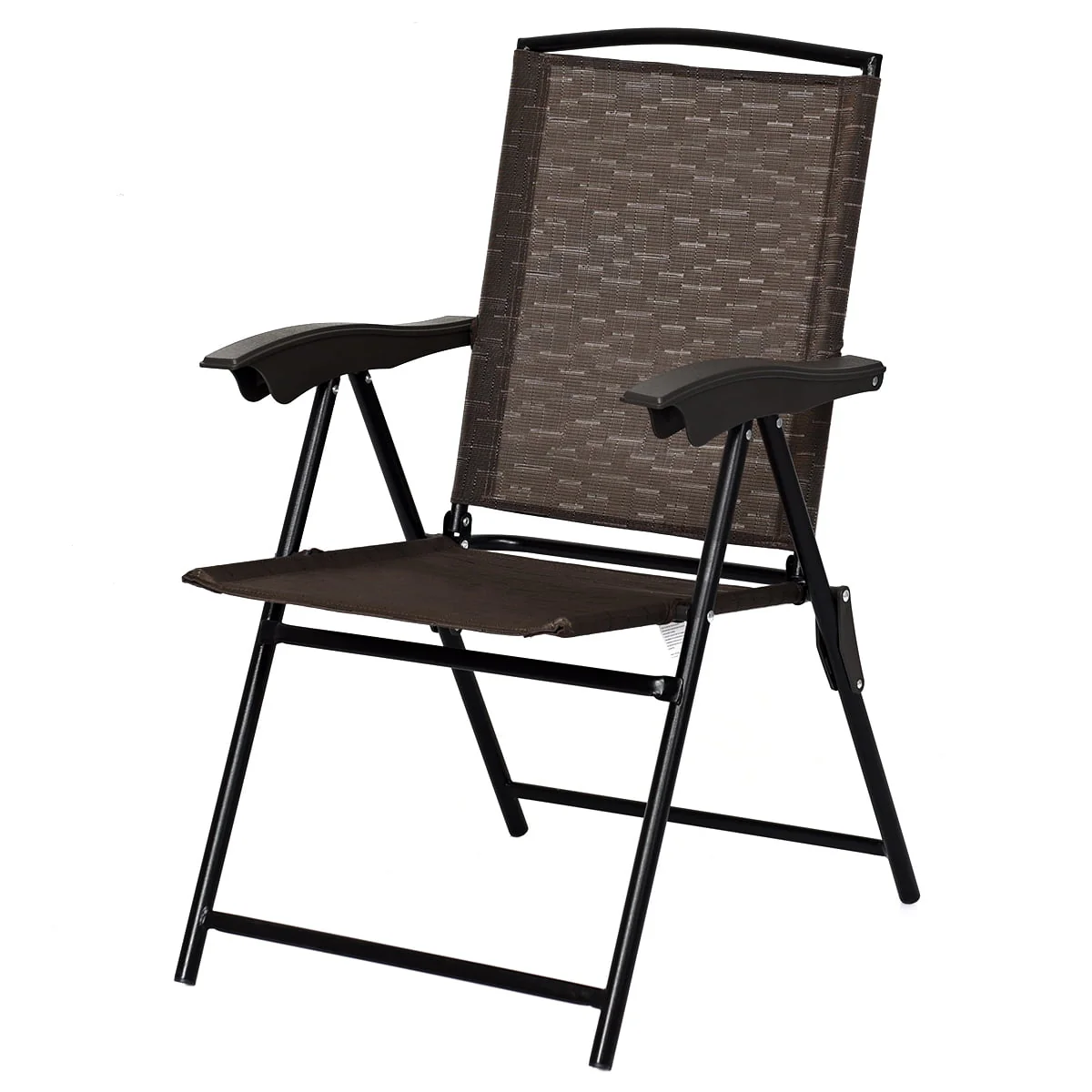 Topbuy Set of 4 Folding Sling Chairs Steel Armrest Patio Garden Pool Adjustable Back