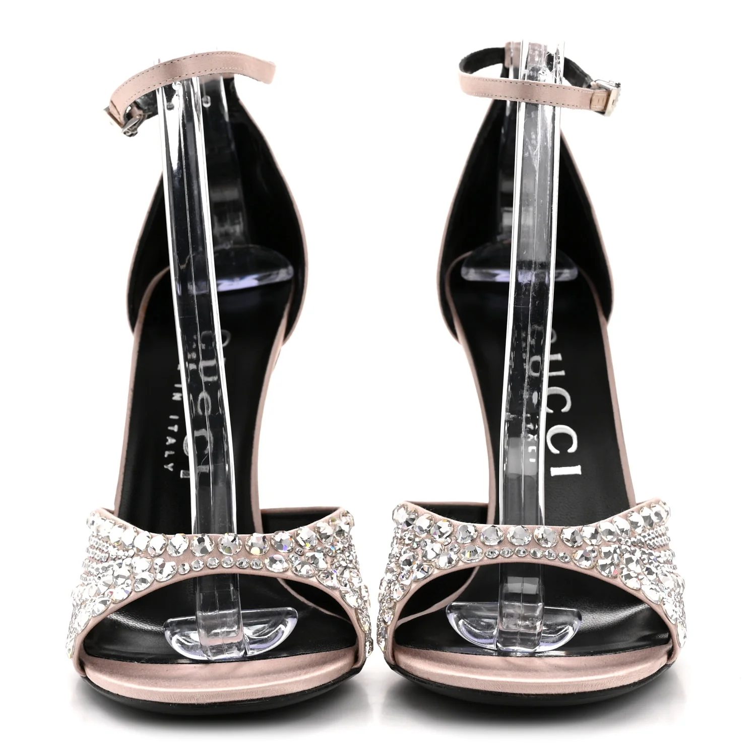 Satin Crystal Ankle Strap Sandal Pumps 39 Skin Rose