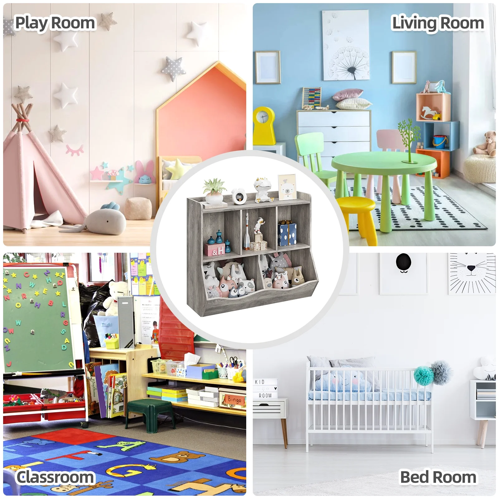 Kids Bookshelf and Bookcase Toy Storage Multi Shelf with Cubby Organizer Cabinet for Boys Girls,for Children Playroom Hallway Kindergarten School (White)(grey) - Image 3
