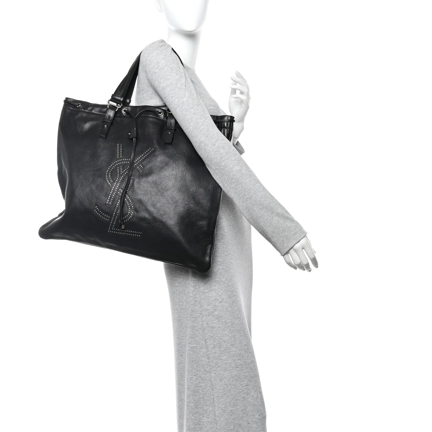 Calfskin Studded Drawstring Tote Black