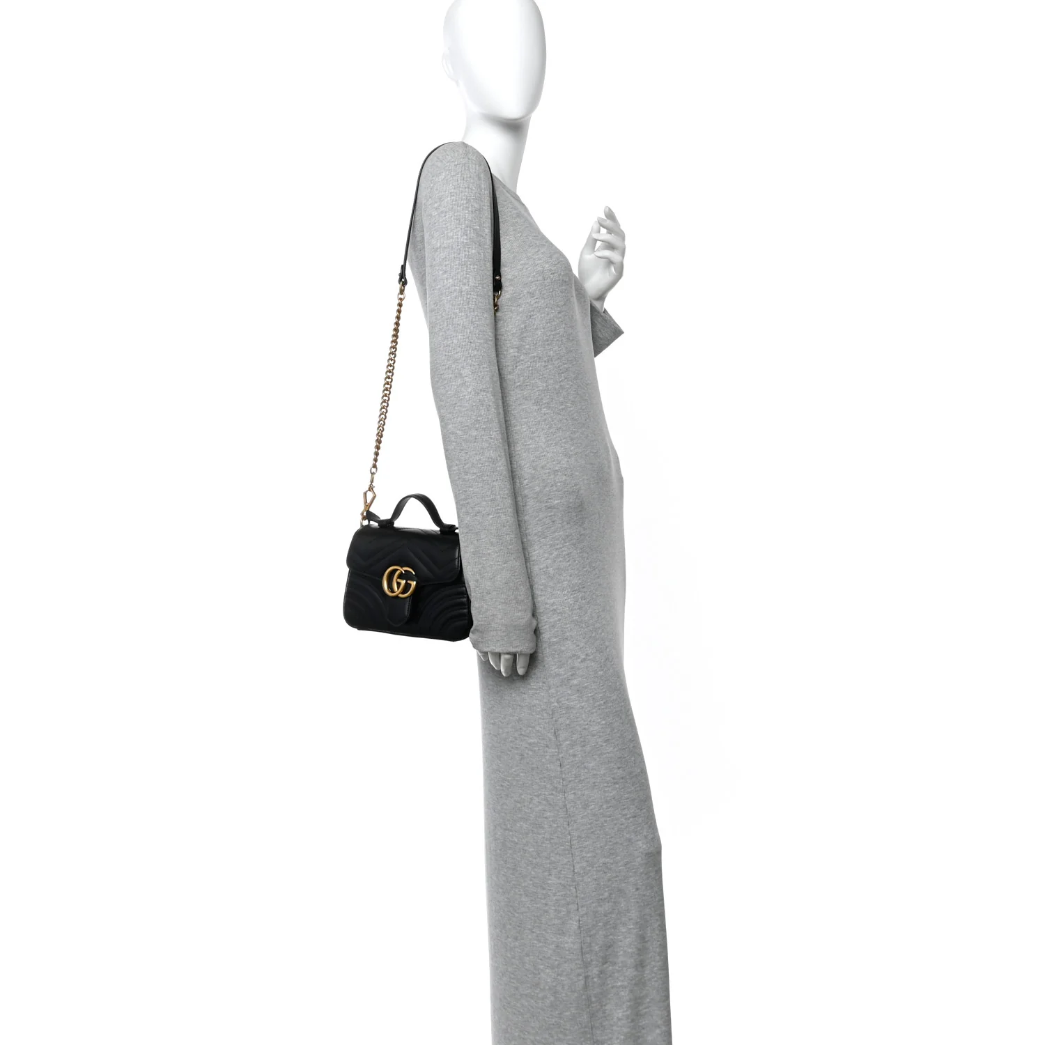 Calfskin Matelasse Mini GG Marmont Top Handle Shoulder Bag Black