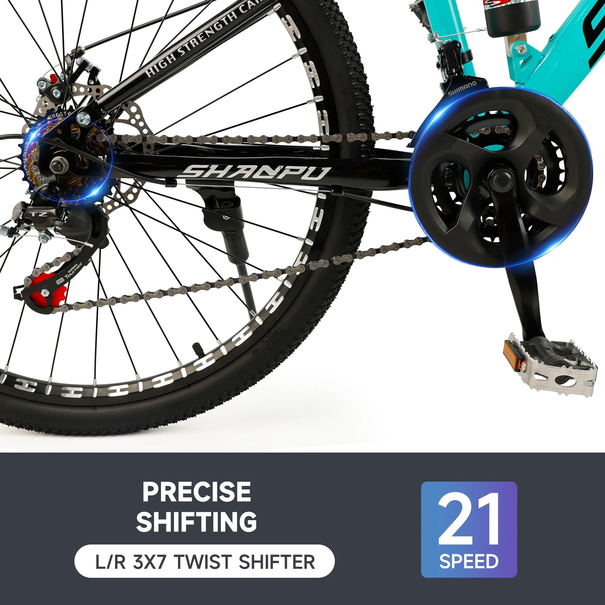 ARTUDATECH 26 Inch Wheel Full Suspension Mens Mountain Bike, Shimano 21 Speed,  Dual Disc Brake Bike for Men Womens Adult Bicycle With Bike Lock And Air Pump, orange