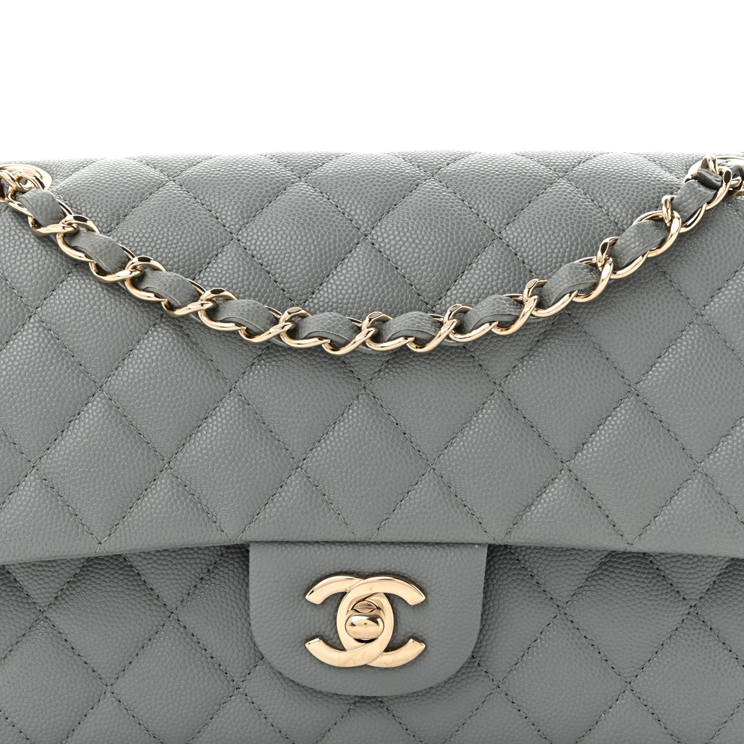 Caviar Quilted Medium Double Flap Grey