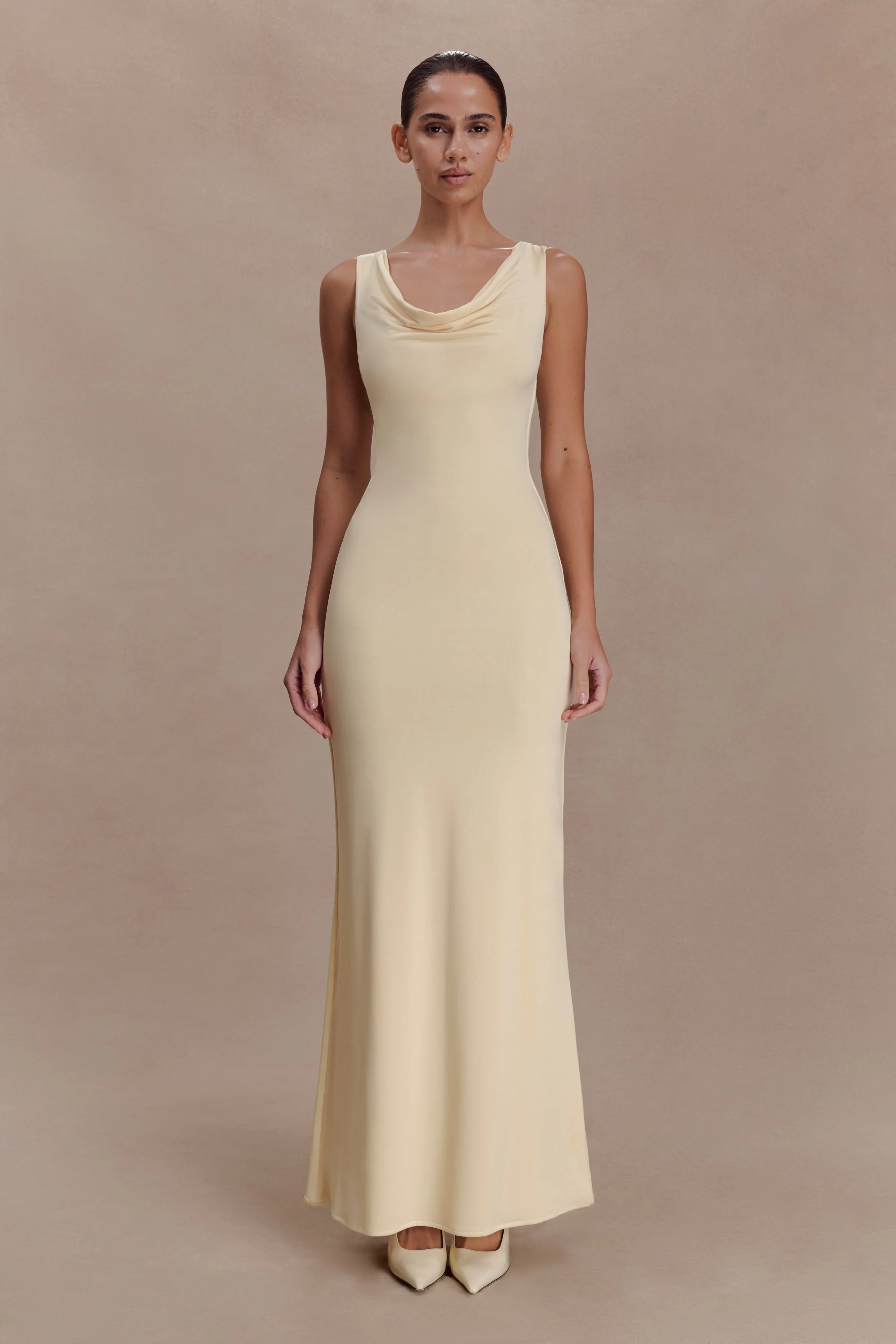 Marta Slinky Cowl Maxi Dress - Lemon