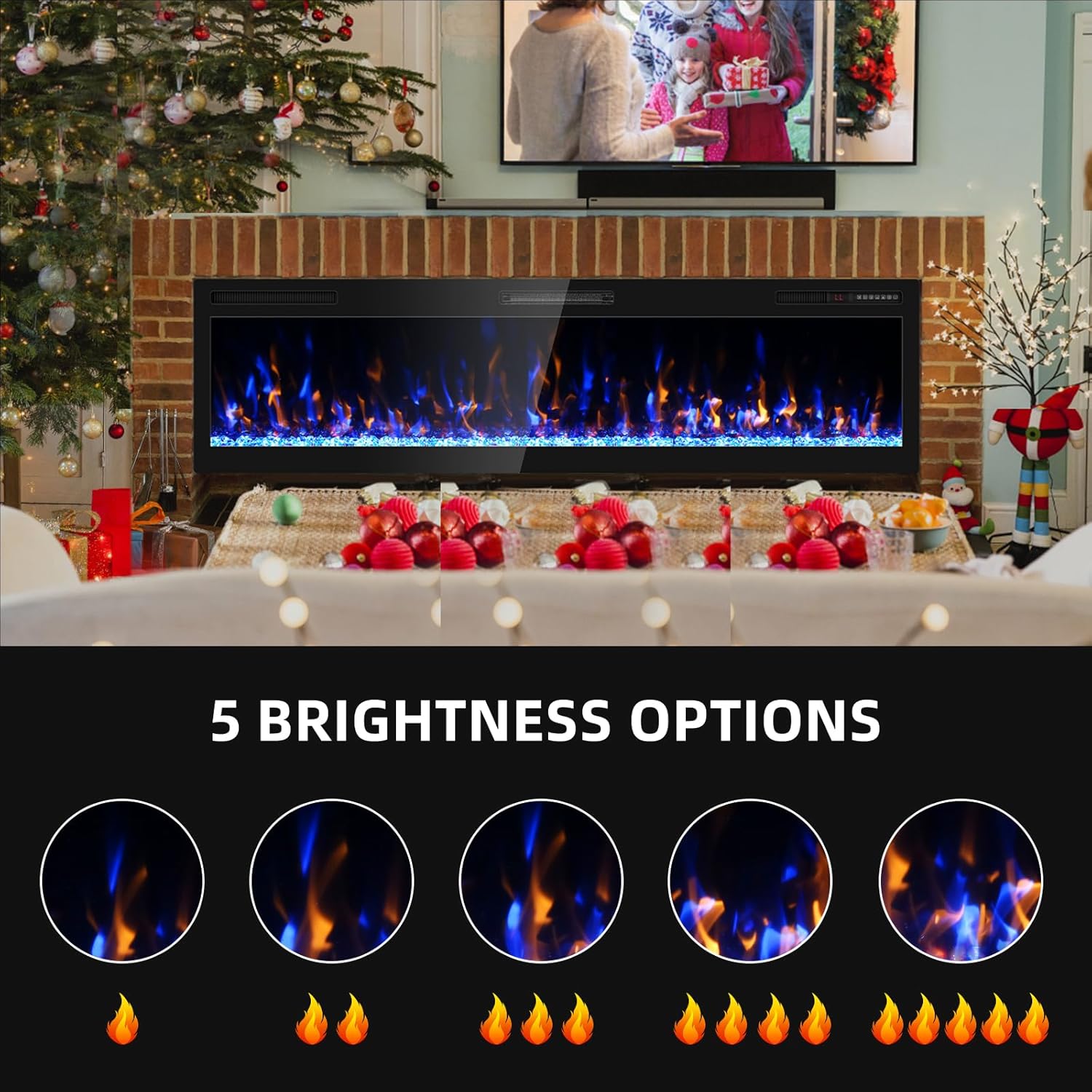 68 inch Electric Fireplace Inserts and Wall Mounted with Remote Control & Touch Screen 1500W Fireplace Heater Ultra Narrow Frame