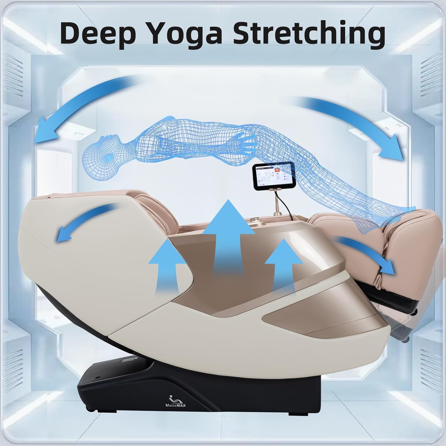 MassaMAX MT339 4D Massage Chair  Full Body Recliner with Auto Footrest  Zero Gravity  OTA Cloud Tech  SL Track  Deep Yoga Stretch  27 Modes  APP  AI Control  and Heating (Golden)