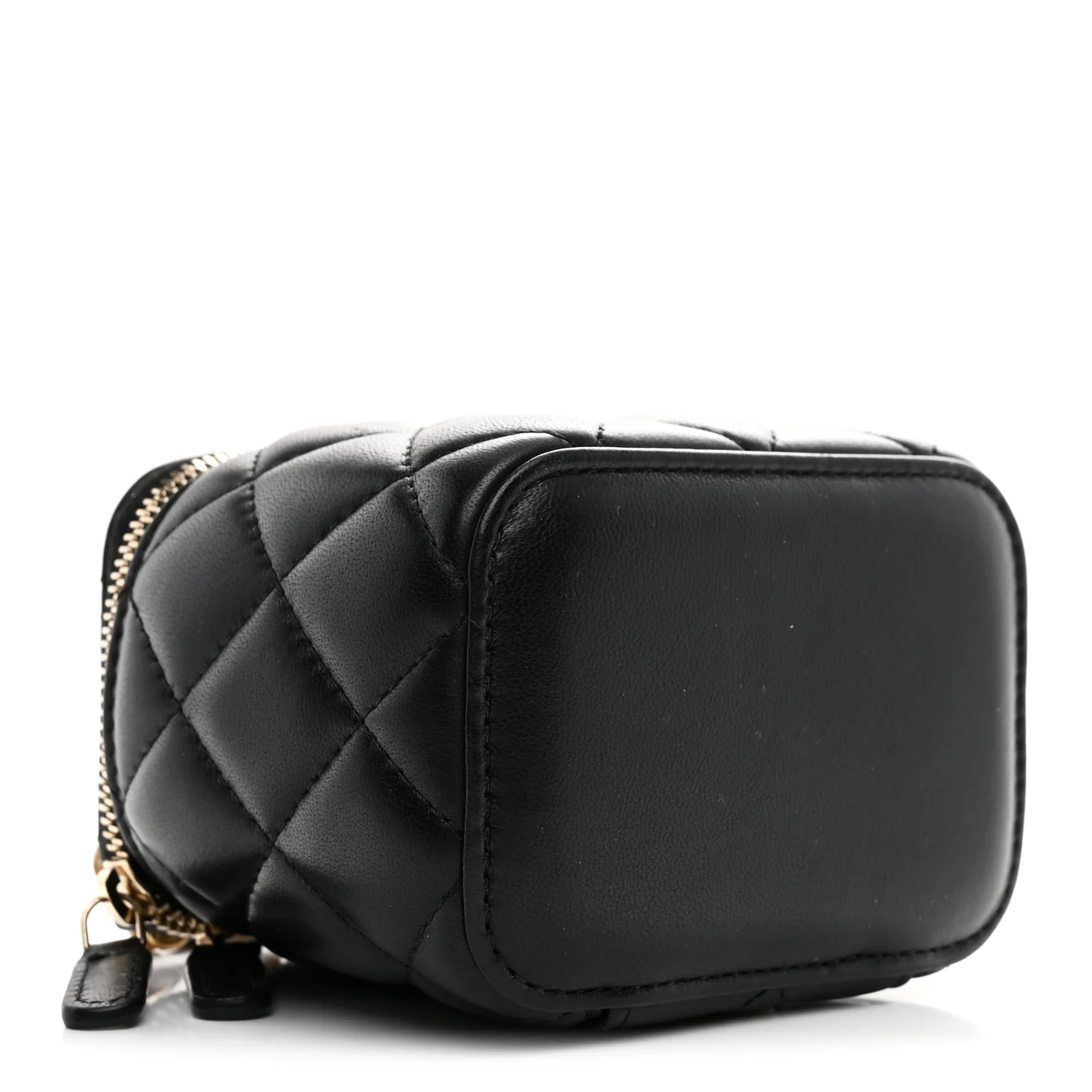 Lambskin Quilted Mini Pearl Crush Vanity Case With Chain Black